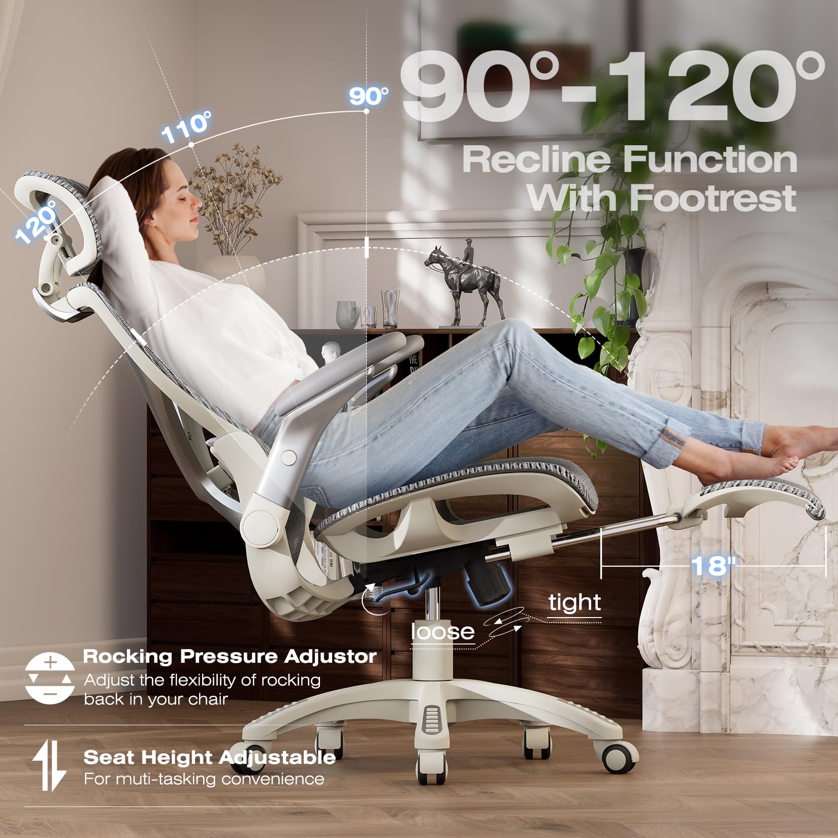 ELABEST X100 Ergonomic Office Chair with Footrest, Big and Tall Home Desk Chair with 5D Flip-Up Arms, Adjustable 3D Lumbar Support,High Back Rolling Computer Chair, Swivel Mesh Chairs (Coffee Break)