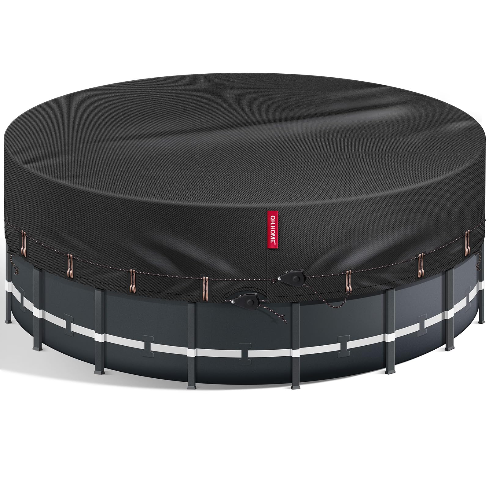 QH.HOME 10Ft Round Pool Cover, [2026 Upgraded Heavy Duty Fabric] Solar Cover for Above Ground Pools, New Super Windproof with 2 Patented Ratchet for Easy Installation, Snug Fit&UV Resistant