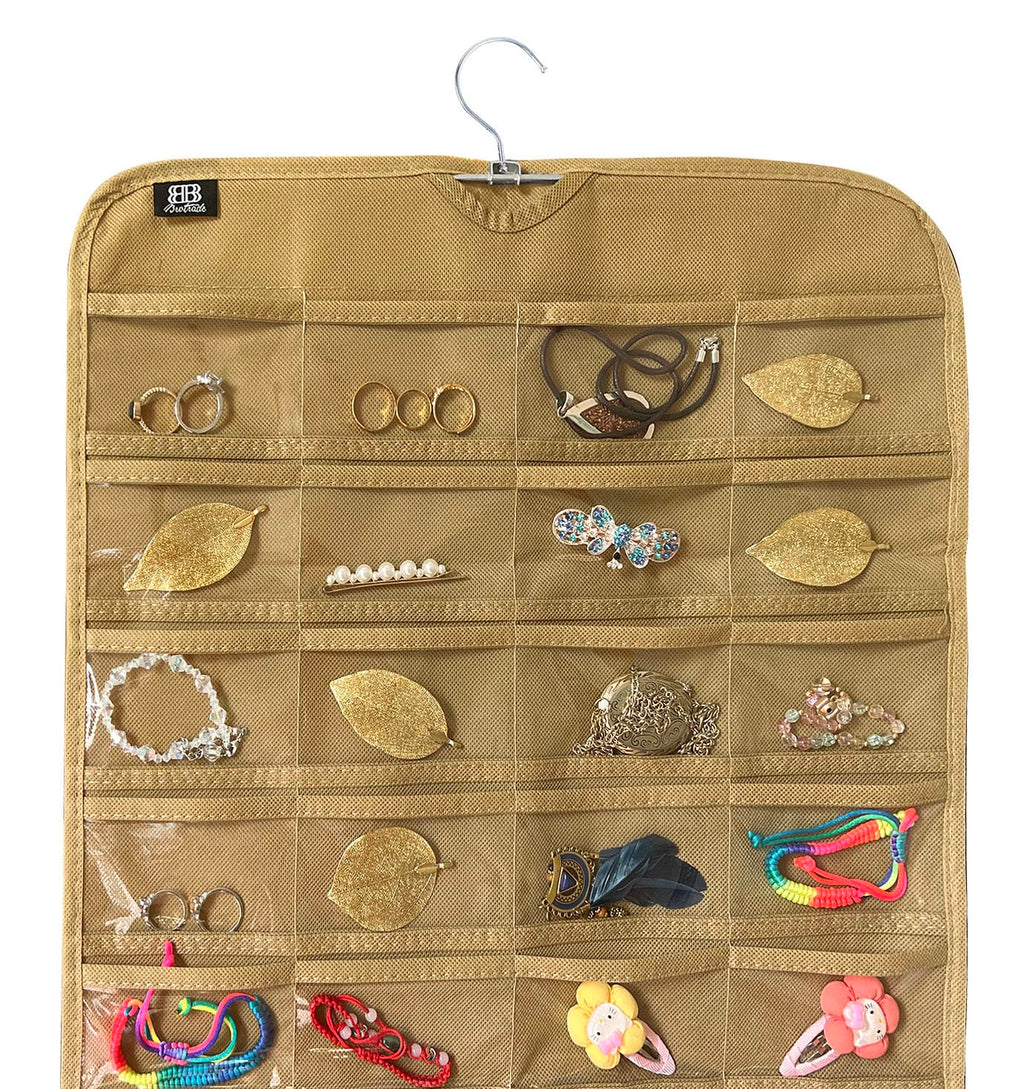 BB Brotrade Hanging Jewelry Organizer,Accessories Organizer,80 Pocket Organizer for Holding Jewelries（Beige）