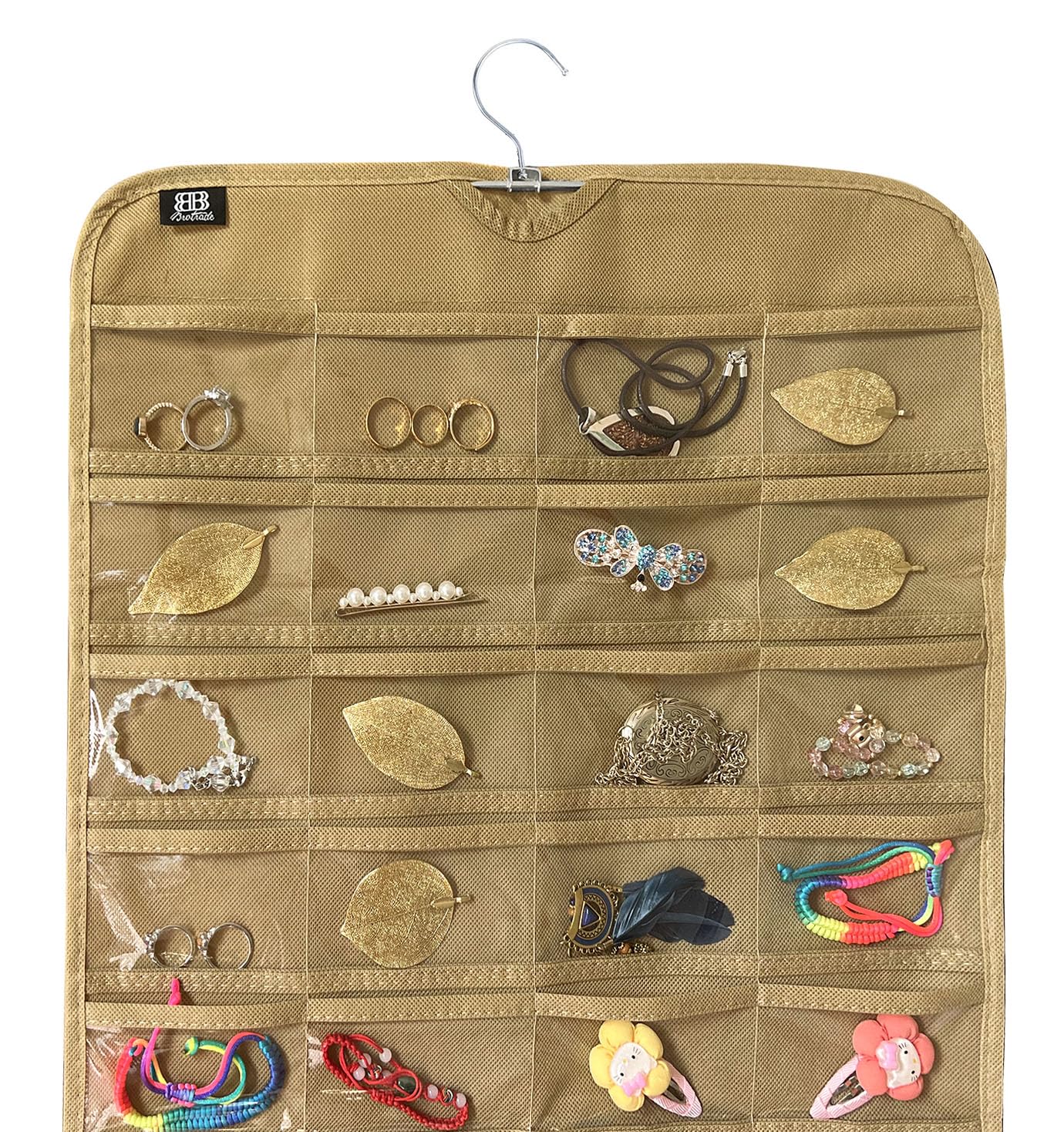 BB Brotrade Hanging Jewelry Organizer,Accessories Organizer,80 Pocket Organizer for Holding Jewelries（Beige）