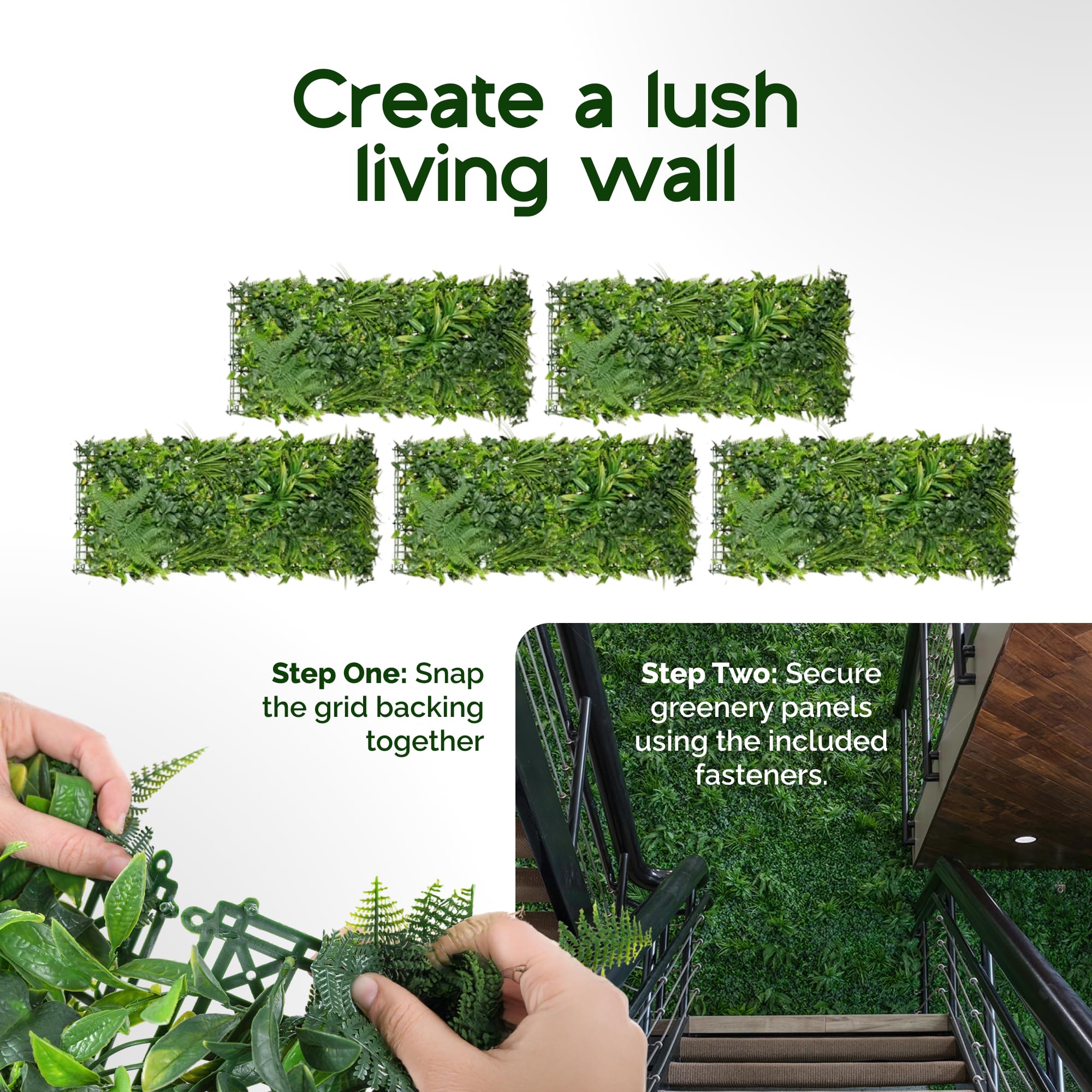 NatraHedge 20''X40'' Artificial Kauai Living Wall Grass Wall Decor, 5Pcs (28SqFt) Hedge Leaf Grass Panels for Indoor, Outdoor, Garden and Balcony Privacy Fence Screen