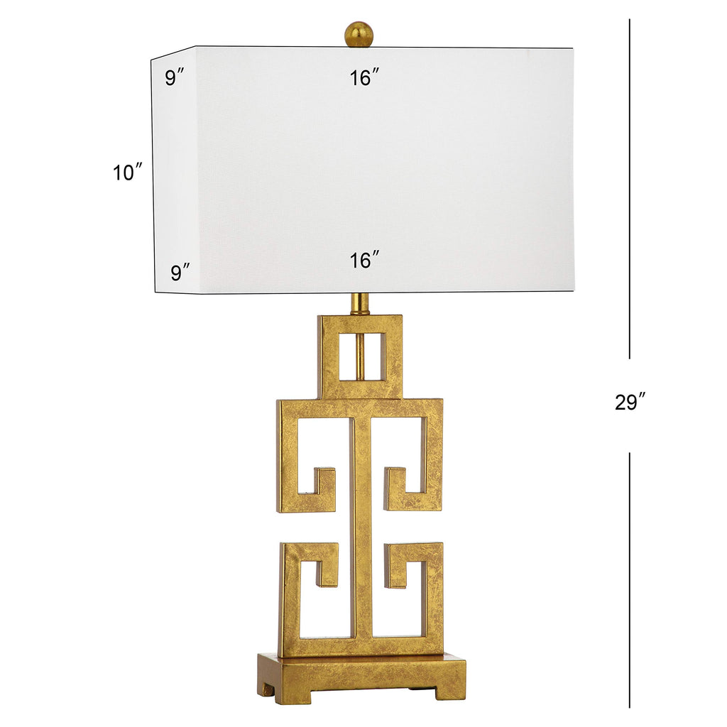 SAFAVIEH Lighting Collection – Greek Key Table Lamp Set of 2 – Antique Gold Metal Base with White Fabric Shade, LED Bulbs Included, 29-Inch Bedroom Living Room Desk Lamps (LIT4305A-SET2)