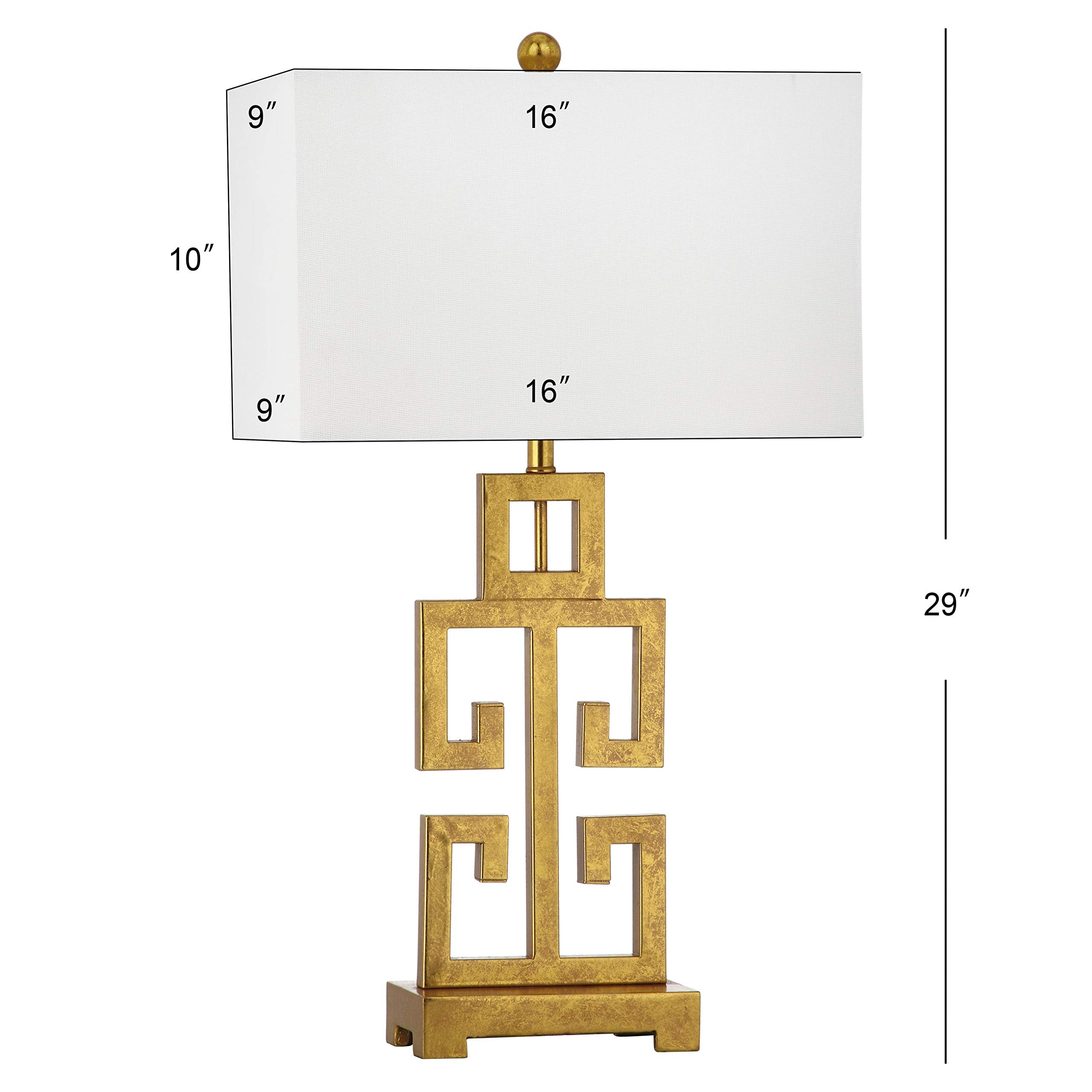 SAFAVIEH Lighting Collection – Greek Key Table Lamp Set of 2 – Antique Gold Metal Base with White Fabric Shade, LED Bulbs Included, 29-Inch Bedroom Living Room Desk Lamps (LIT4305A-SET2)