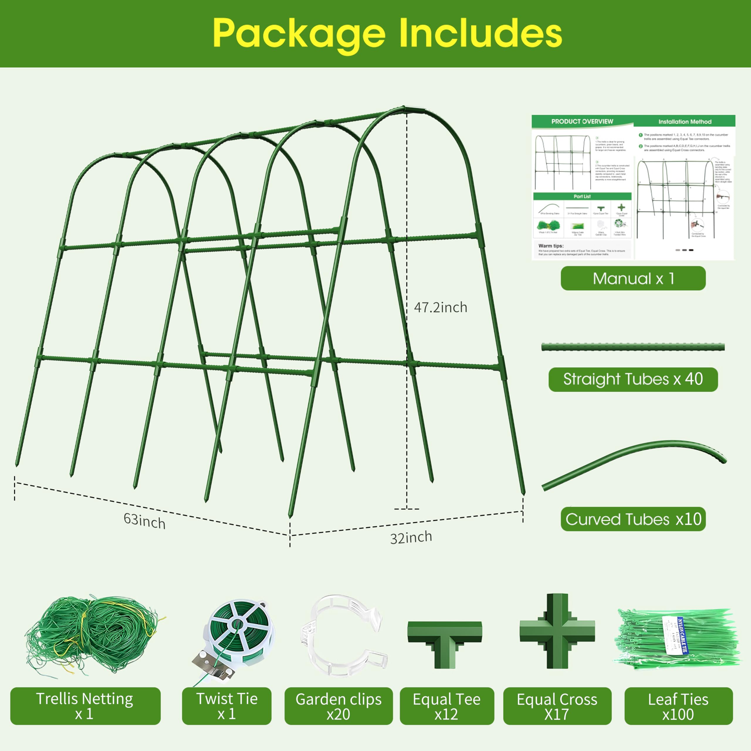 Cucumber Trellis for Raised Bed,U-Shape Garden Trellis for Climbing Plants Outdoor, Metal Arch Vegetables Trellis, Plant Support for Vine (Green, 31.5" Lx21.6 Wx47.2 H-Small)