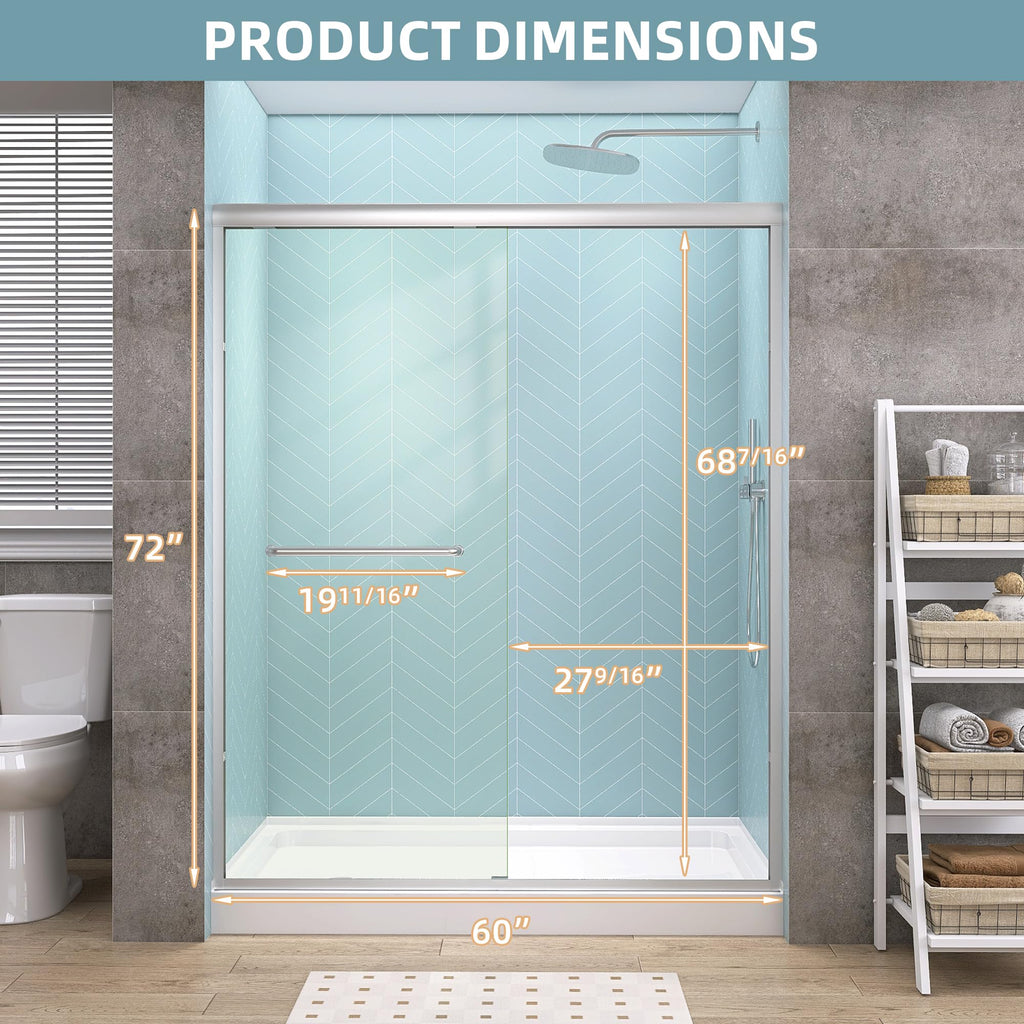 GETPRO Shower Door Sliding 44-48 in. W x 72 in. H Semi-Frameless Bypasss Double Sliding Doors for Shower,1/4 inch Clear Tempered Walk-in Shower Glass Door Brushed Nickel