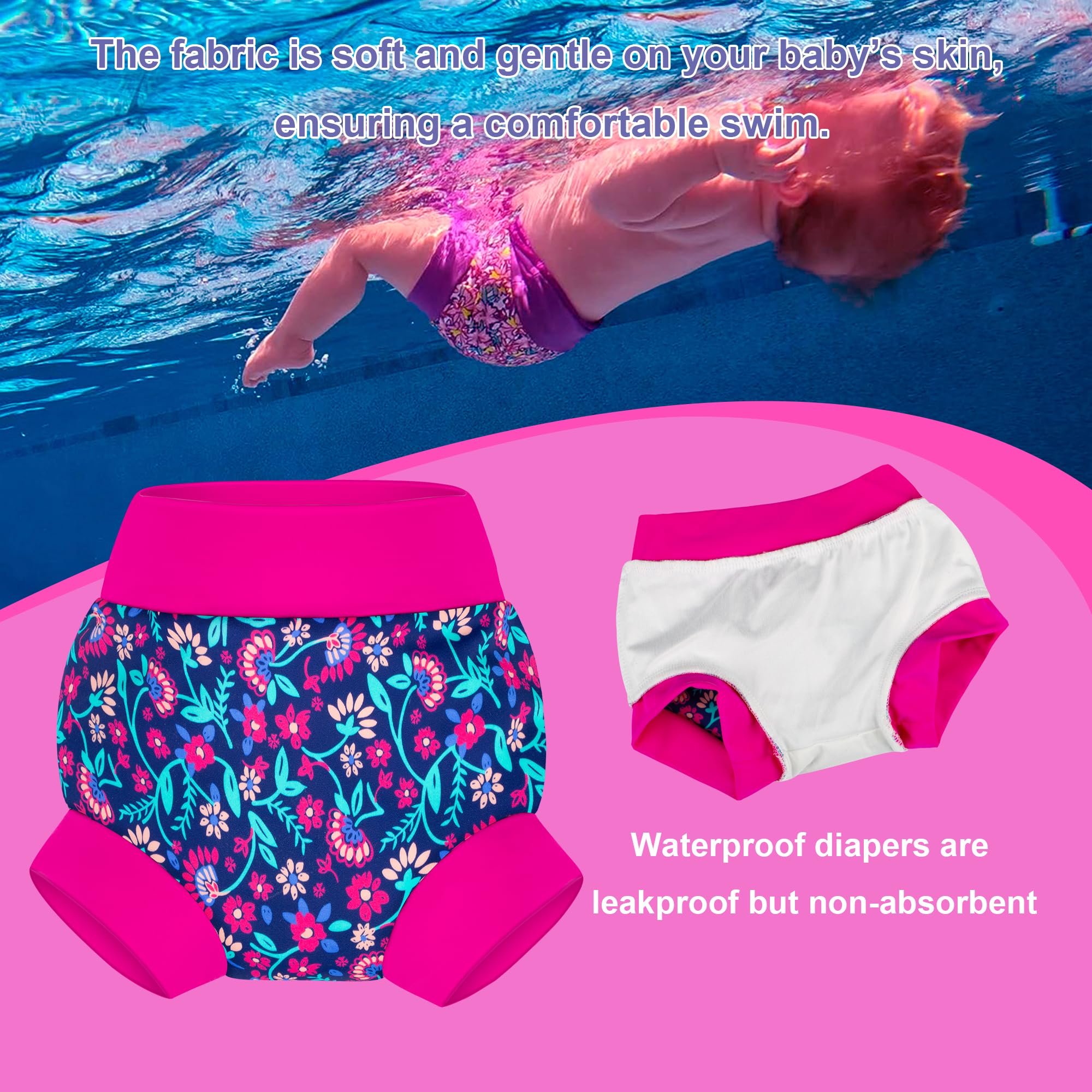 BIG ELEPHANT Baby Swim Diapers 3pcs, Reusable Adjustable Washable Waterproof Swimming Diaper for Boy's and Girl's 6Months - 5 Years