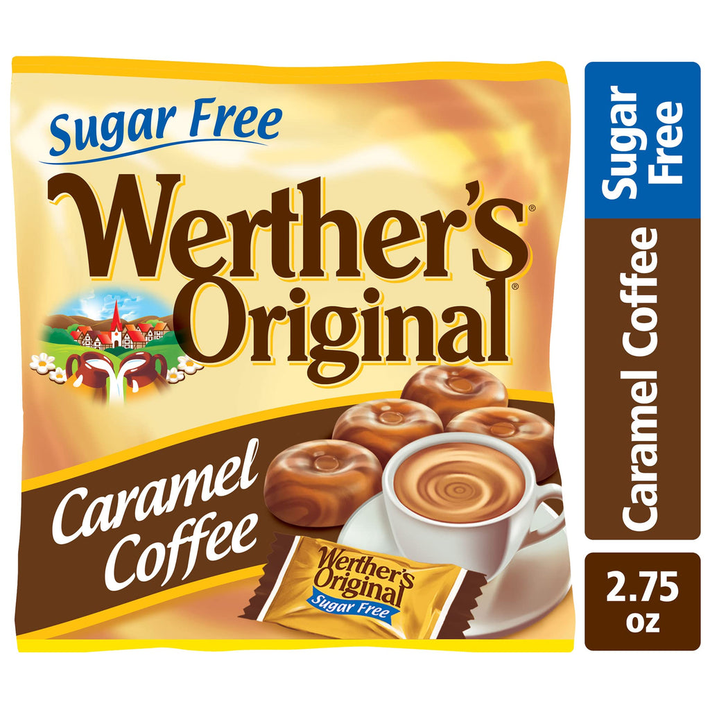 Werther's Original Hard Sugar Free Assorted Flavors, Caramel, Caramel Coffee, Caramel Apple Candy 7.7 Oz Bag