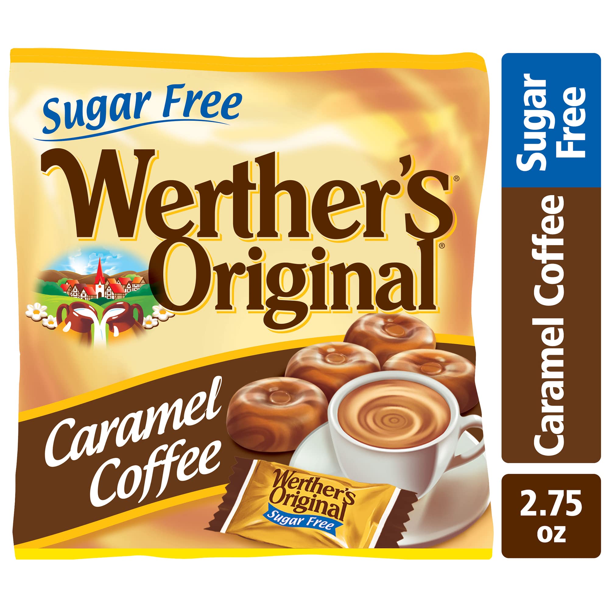 Werther's Original Hard Sugar Free Assorted Flavors, Caramel, Caramel Coffee, Caramel Apple Candy 7.7 Oz Bag