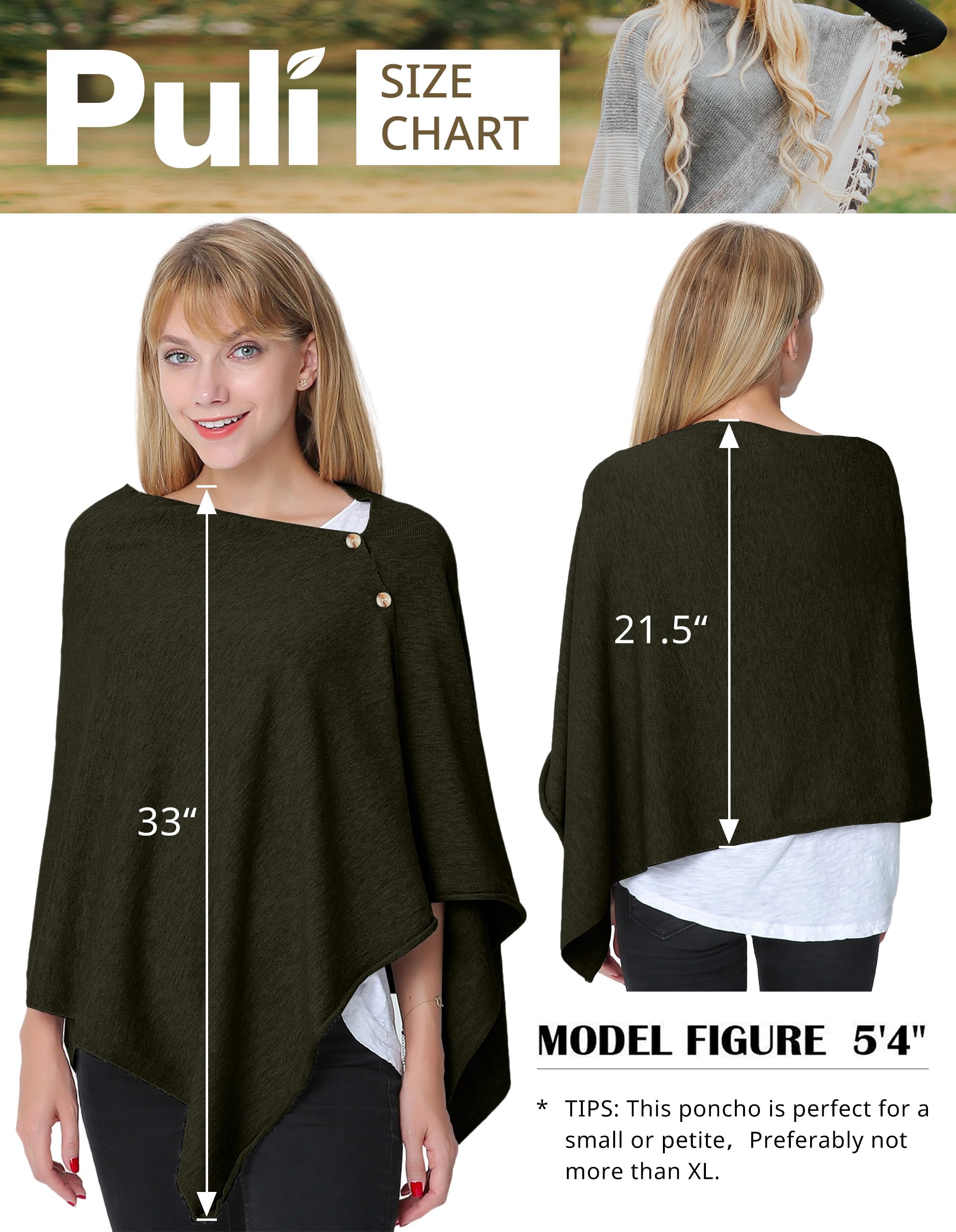 PULI Women's Versatile Knitted Shawls Scarf Poncho Sweater with Buttons Lightweight Spring Summer Fall Wraps