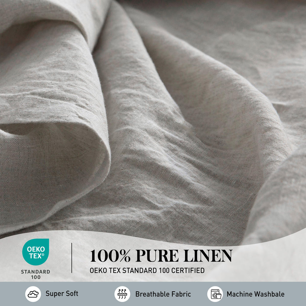 Simple&Opulence 100% Pure Linen Sheet Set Twin Size, Natural French Flax Solid Color 3 Pcs Washed Breathable, Farmhouse Bedding (1 Flat Sheet,1 Fitted Sheet,1 Pillowcase)-Embroidery Dark Grey