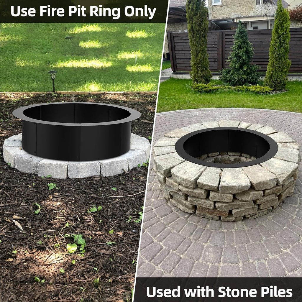 36 inch Inner Fire Pit Ring, 40 inch Outer Large Round Steel Fire Pit Insert Metal Fire Ring Liner Rim Heavy Duty for Outdoor