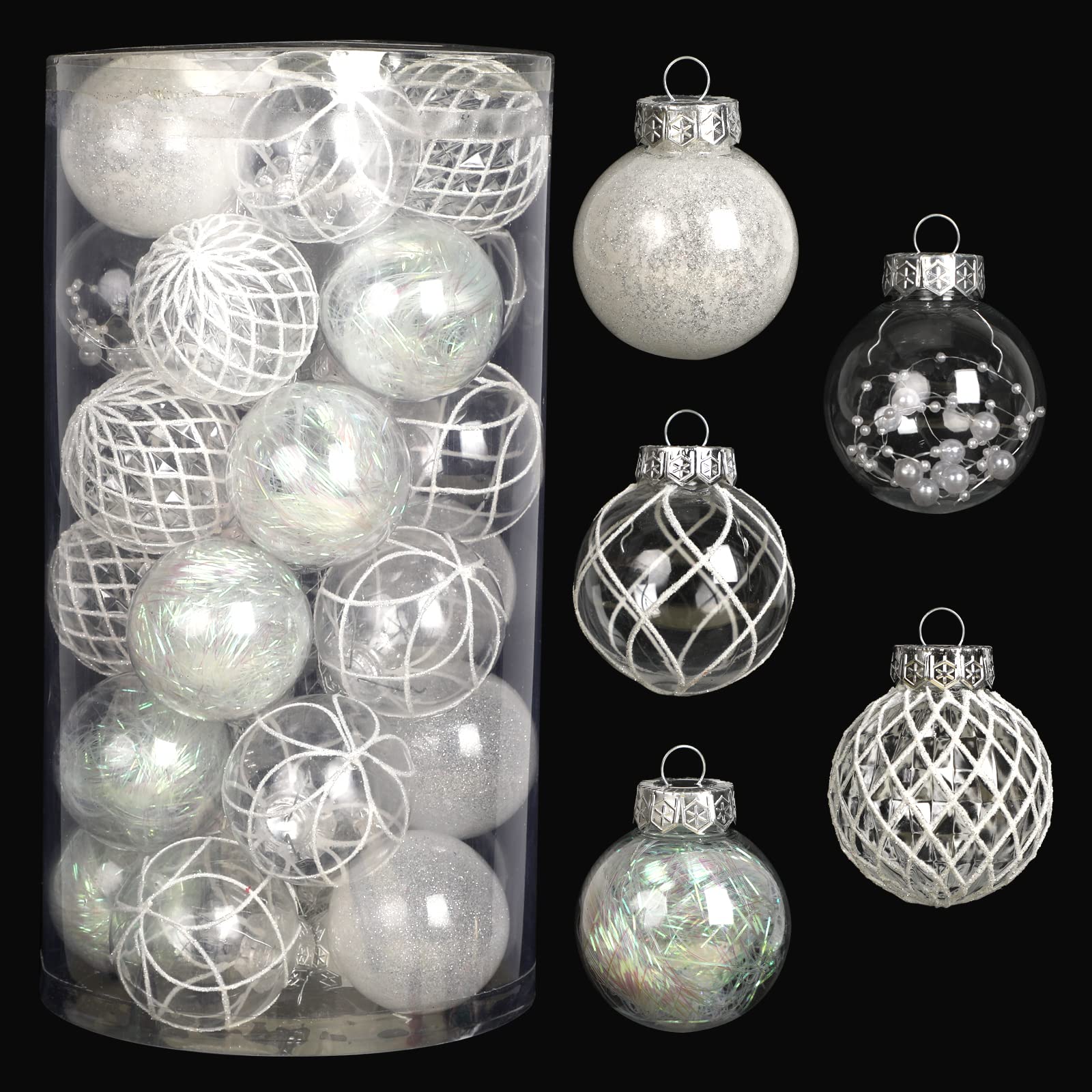 Clear Plastic Christmas Ball Ornaments, 30ct 2.36 Inch Champagne Balls for Tree Decoration - Shatterproof for Holiday Wedding Party Gifts