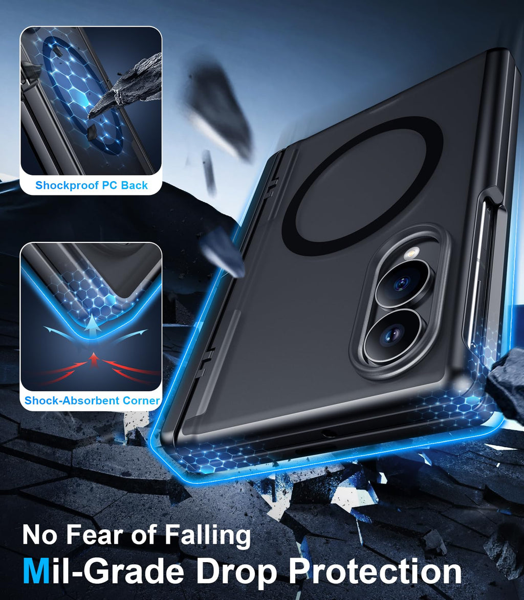 for Samsung Galaxy Z Fold 8 Case,[Compatible with MagSafe][Built-in HD Screen Protector & Kickstand][Hinge Protection]Translucent Matte Full-Body Shockproof Phone Case for Galaxy Z Fold 8,Black