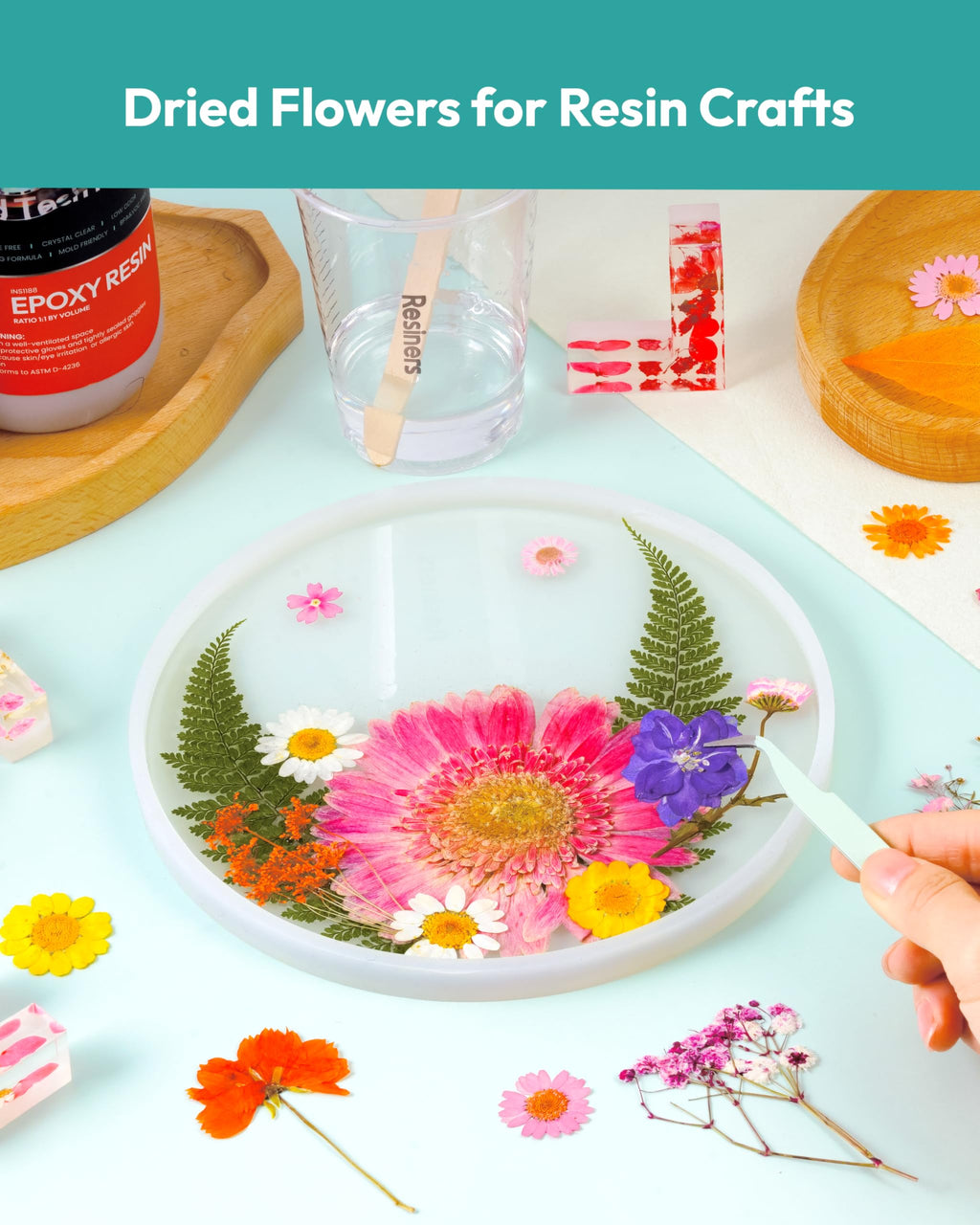 Dried Flowers, Resiners 58Pcs Pressed Flowers for Craft Pink Real Natural Dried Flowers Dry Leaves Kit for DIY Making Crafts Resin Soap Candle Scrapbook Supplies Card Making Jewelry