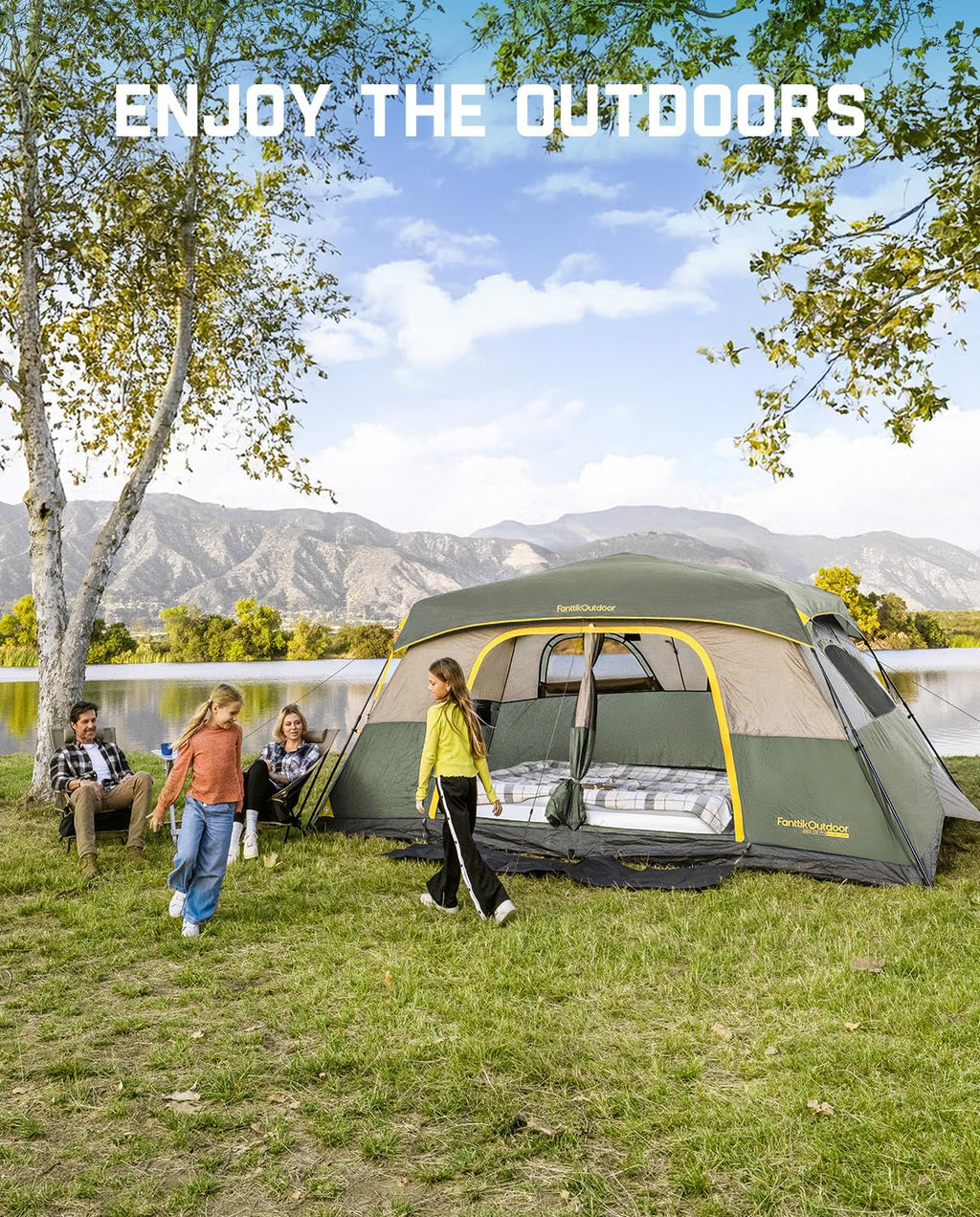 FanttikOutdoor Camping Tent 4/6/8/10 Person Instant Cabin Tent Setup in 60 Seconds with Rainfly & Windproof Portable with Carry Bag for Family Camping & Hiking, Upgraded Ventilation, Navy Blue