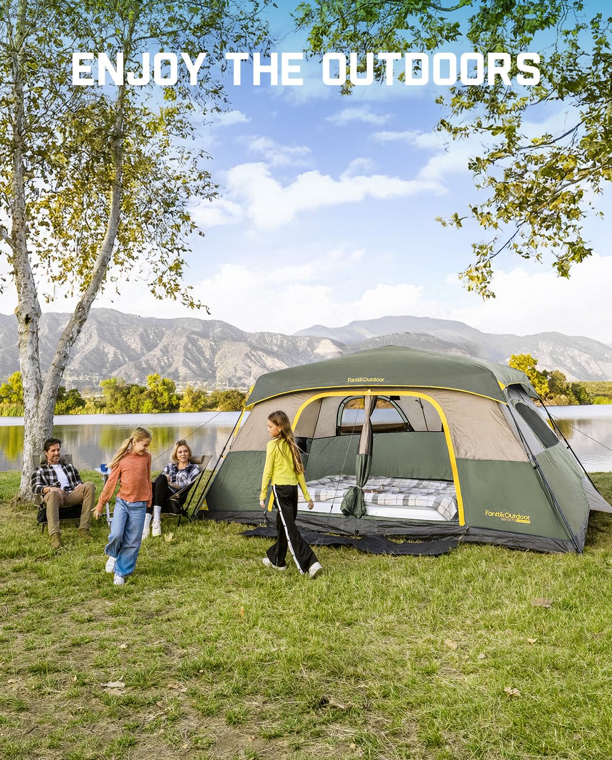 FanttikOutdoor Camping Tent 4/6/8/10 Person Instant Cabin Tent Setup in 60 Seconds with Rainfly & Windproof Portable with Carry Bag for Family Camping & Hiking, Upgraded Ventilation, Navy Blue