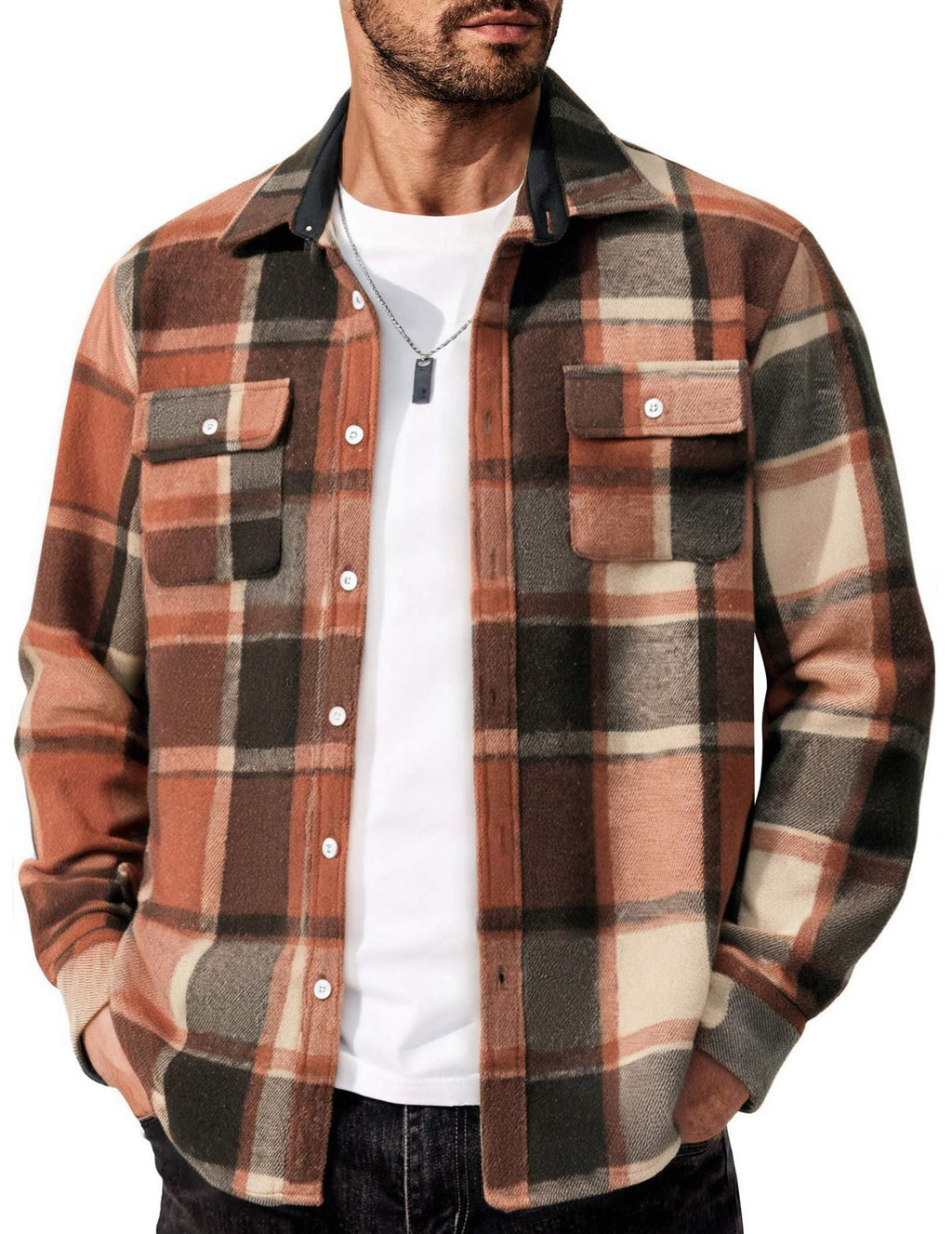 COOFANDY Men's Flannel Shirts Long Sleeve Cotton Plaid Shirt Jacket Casual Button Down Shirt with Pockets