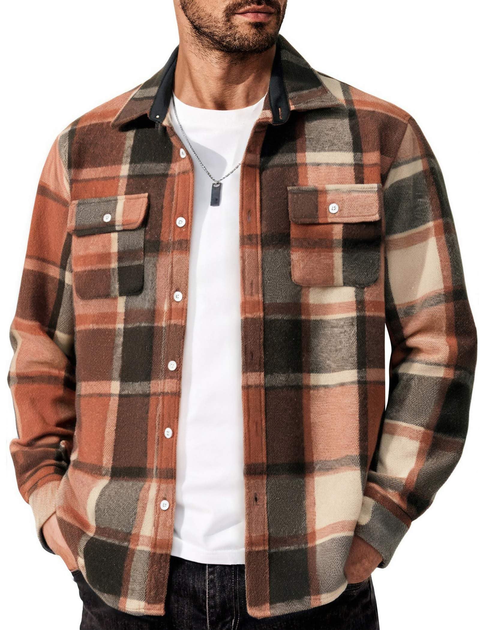 COOFANDY Men's Flannel Shirts Long Sleeve Cotton Plaid Shirt Jacket Casual Button Down Shirt with Pockets