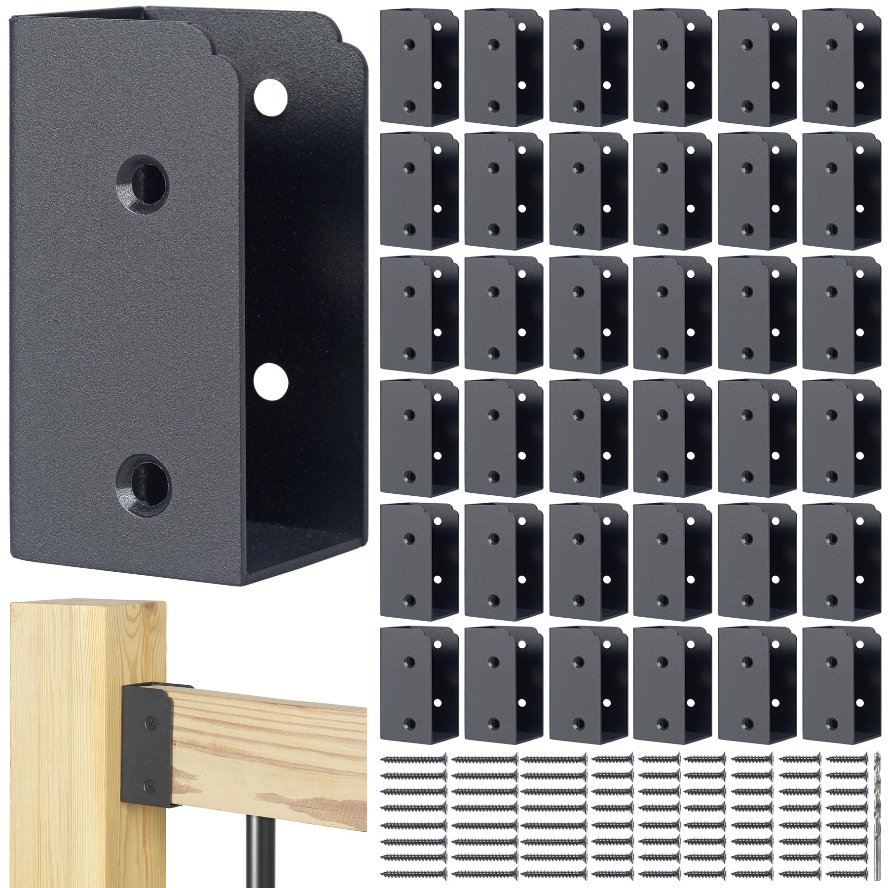 AECXM 201 Stainless Steel 2" x 4" (1 ½" x 3 ½" Actual) Deck Railing 27.5° Stair Connectors, for Deck Railing Stair Handrail Connection Installation Deck Railing Bracket (4 Pair-Black)