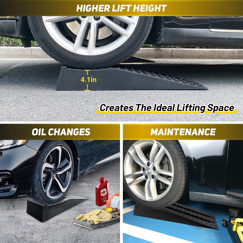 HOXWELL Detachable Low Profile Car Ramps for High Lift and Jack Support, Heavy Duty Car Ramps for Low Cars, Removable Vehicle Ramps for Garage, 15.35''-27.83'' L, 2PCS