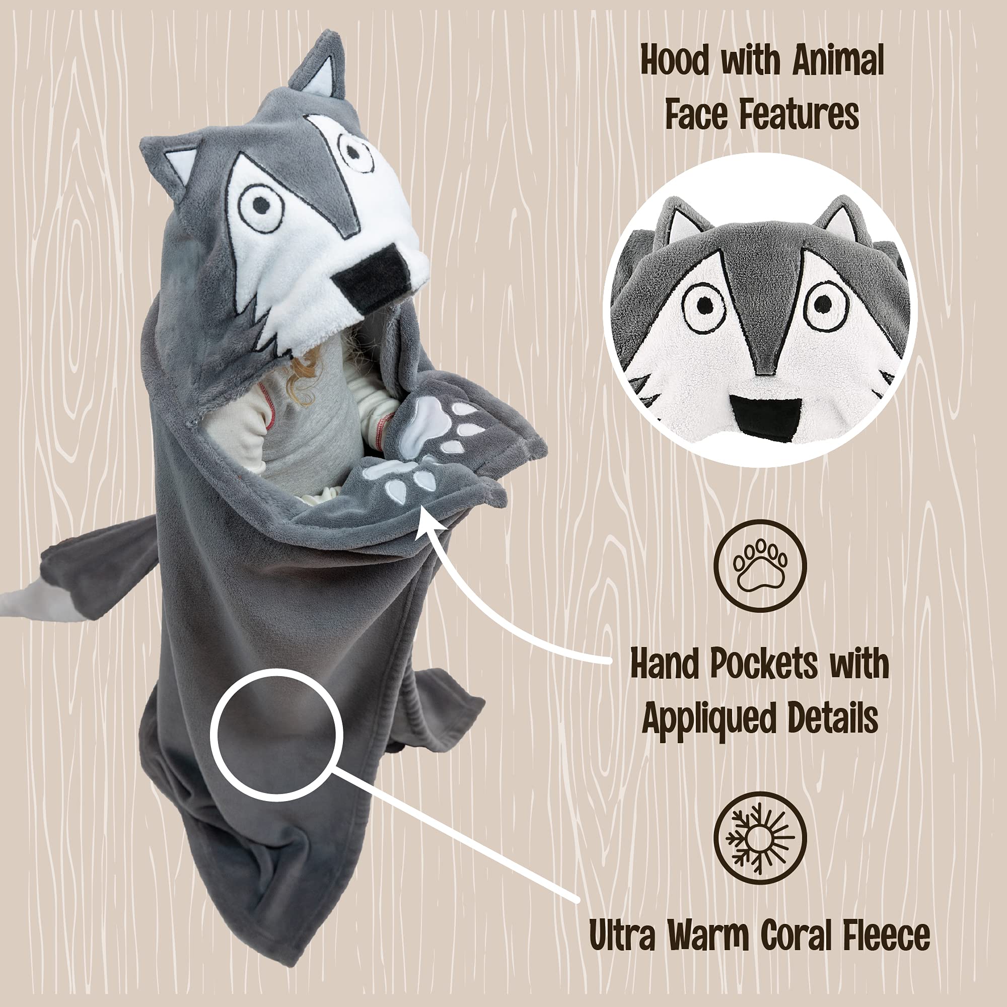 Lazy One Wearable Hooded Blanket for Kids, Animal Hooded Blanket (Bigfoot)