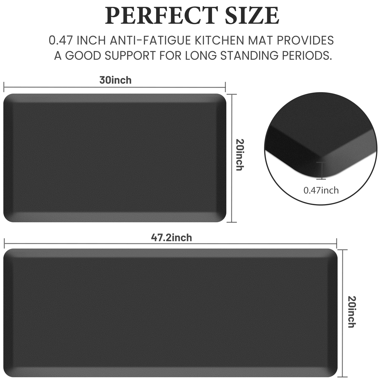 HappyTrends 2 PCS Kitchen Mat Cushioned Anti-Fatigue Floor Mat, Heavy Duty Ergonomic Comfort Foam Standing Mat, Waterproof Non-Slip Kitchen Rugs for Home, Office, Laundry,Black