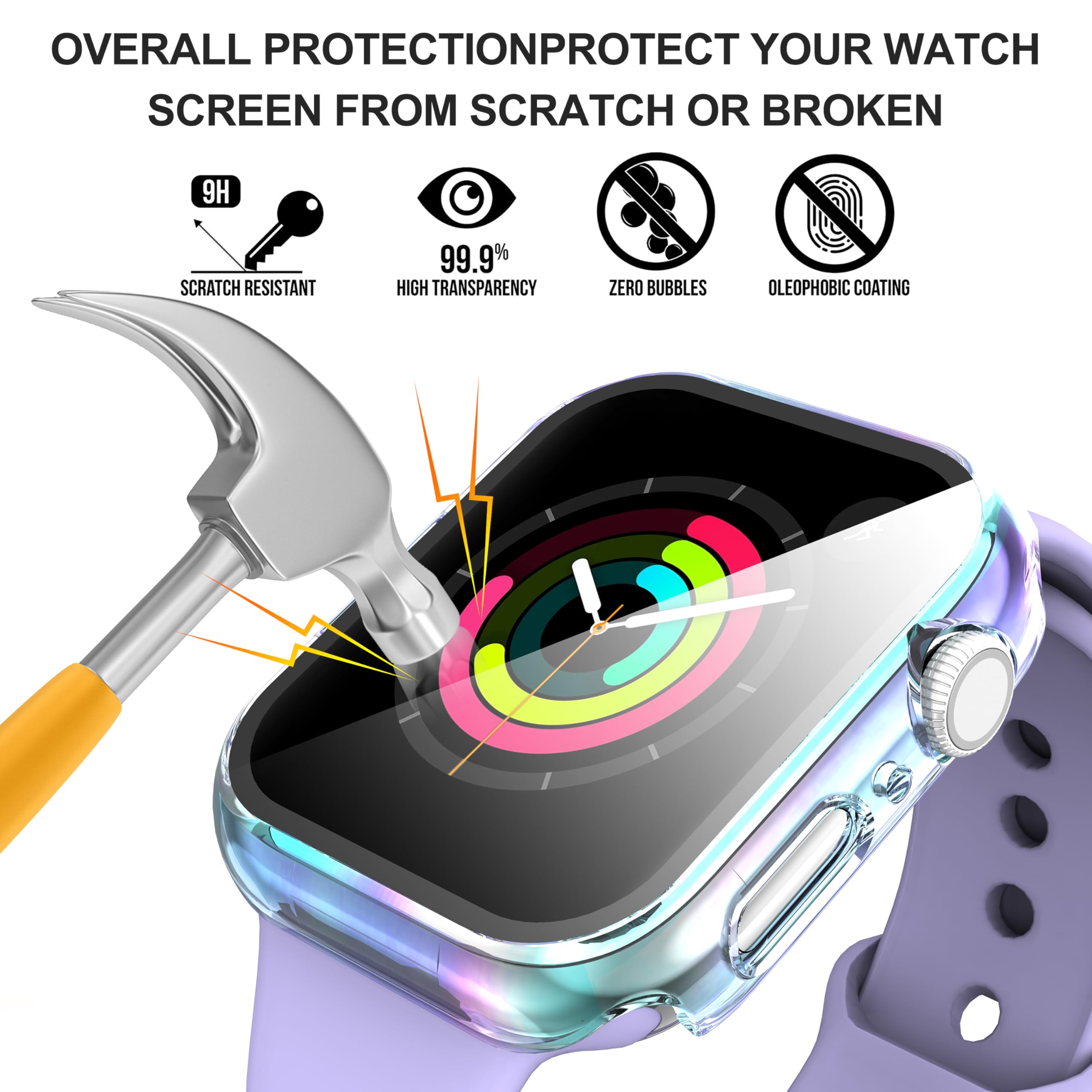 Diruite 2-Pack for Apple Watch Series 3/2/1 38mm Case, Ultra-Thin All-Around Tempered Glass Screen Protector Protection Cover for iWatch 38mm - Black