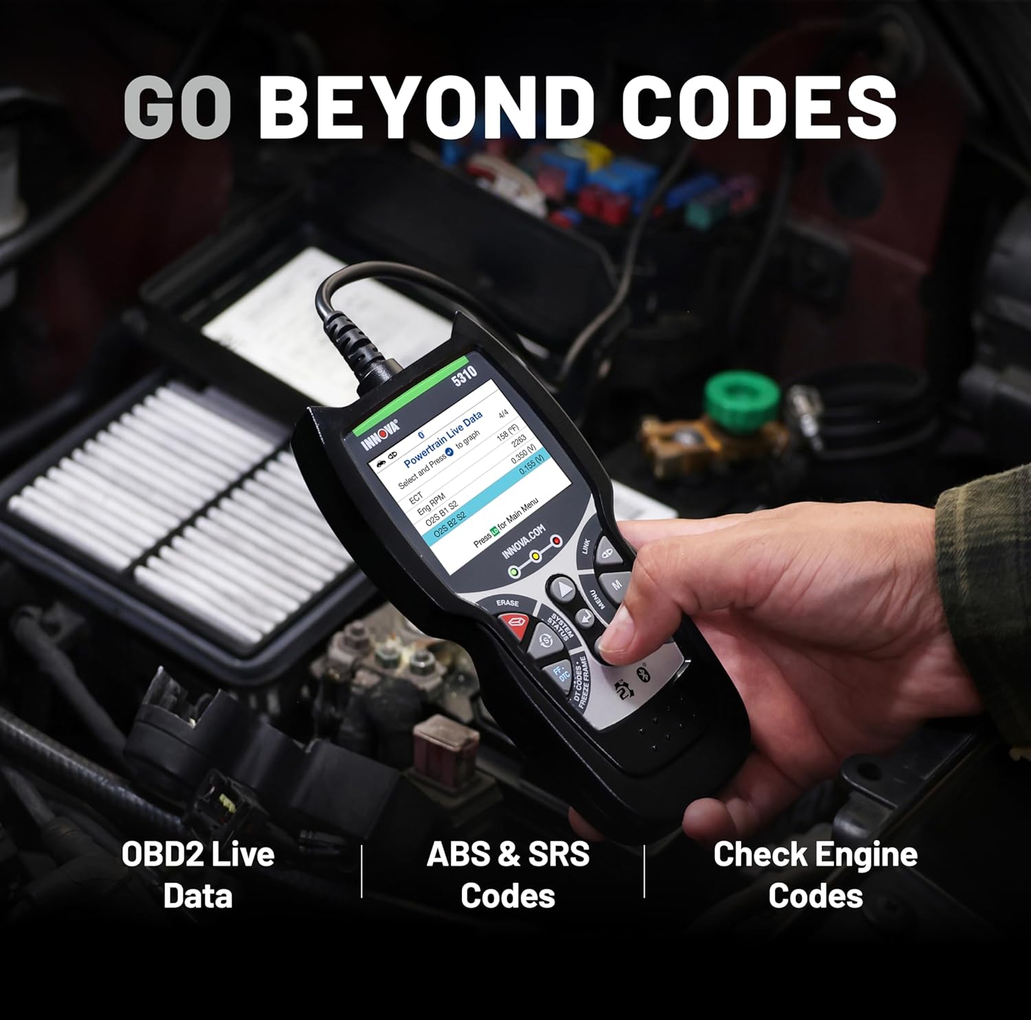 INNOVA 5310 OBD2 Scanner – ABS & SRS Code Reader, Check Engine Light Diagnostic Tool with Battery Test, Oil Reset, Live Data – Works with Most OBDII Vehicles 1996 & Newer