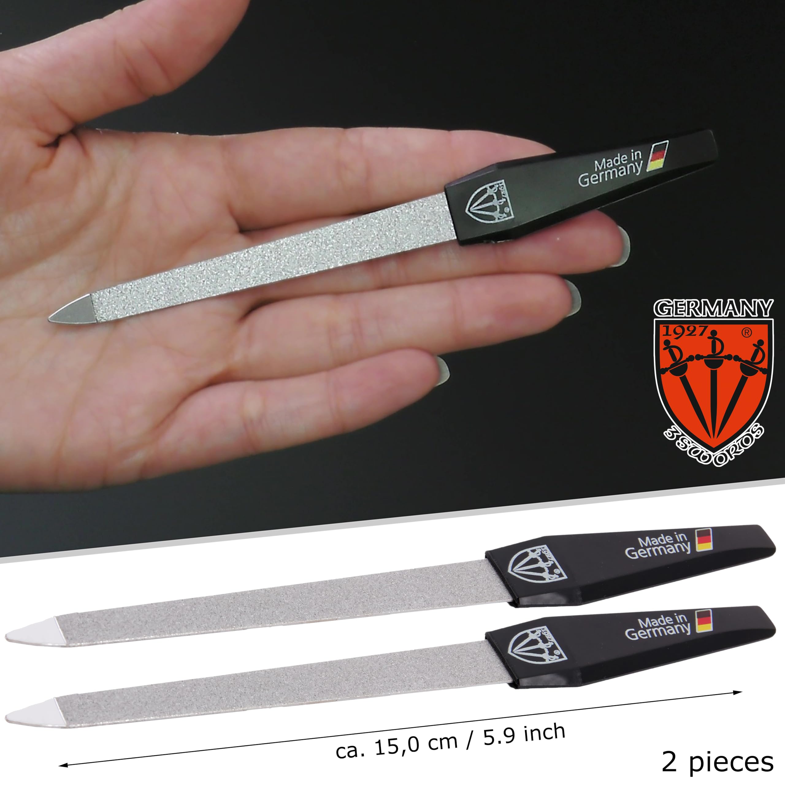 3 Swords Germany - Sapphire Metal Nail File Set 10 Pieces with 1 Piece 3-Way Nail Buffer – Nail Care Made in SOLINGEN/Germany