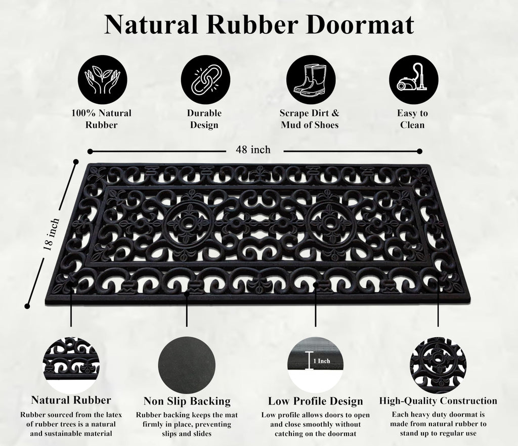 A1 Home Collections 19-LB Heavy Duty Rubber Doormat 24"×57" - Won't Blow Away | Outside Front Door Mat, Mud Dirt Scraper, Non-Slip Drainage Mat for Entryway Patio Garage, All-Weather, 100% Rubber Mats