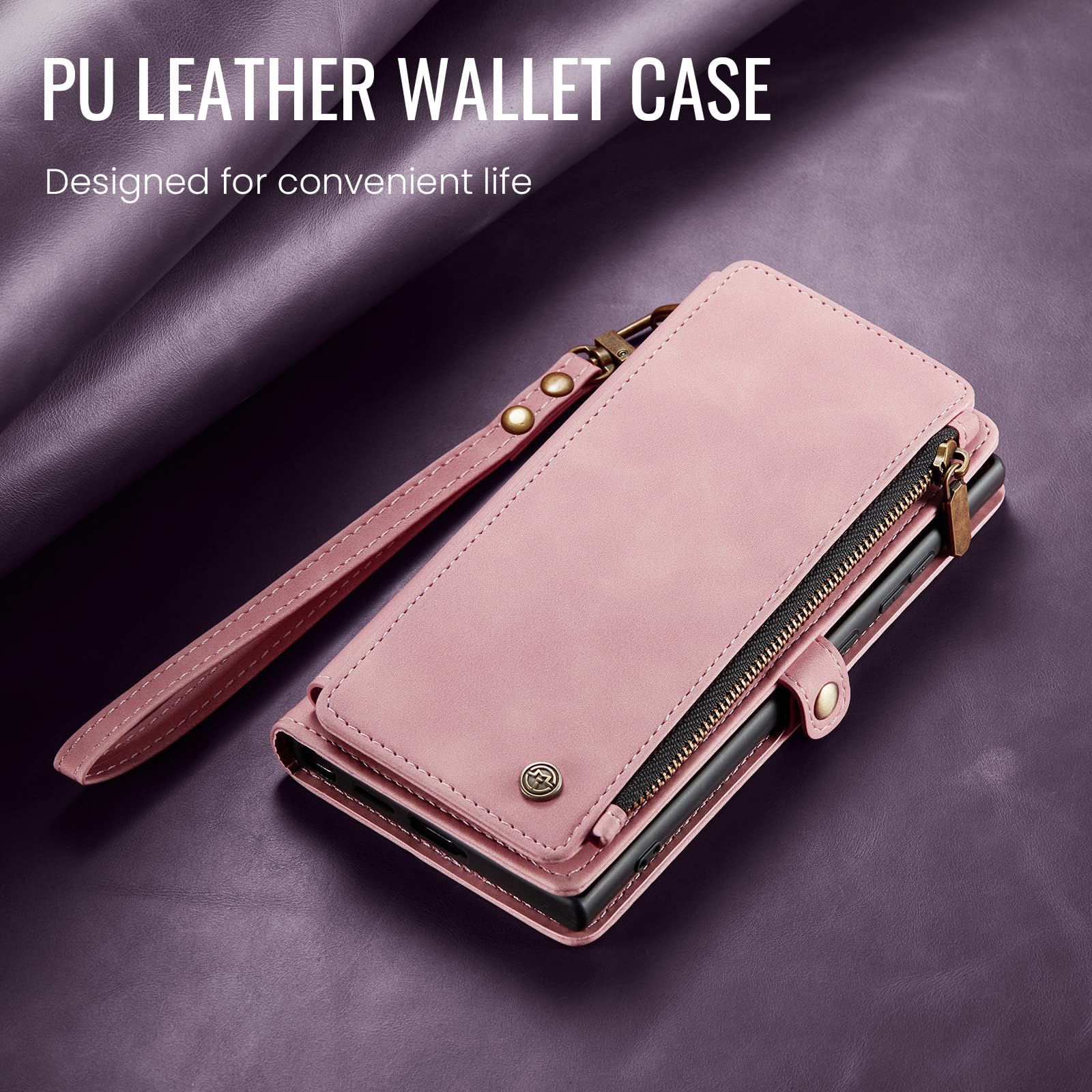 Defencase for Samsung Galaxy S25 Ultra Magnetic Wallet Case Compatible with Magsafe with RFID Blocking Zipper & Card Holder Women, PU Leather Detachable Phone Case for Galaxy S25 Ultra 6.9", Black