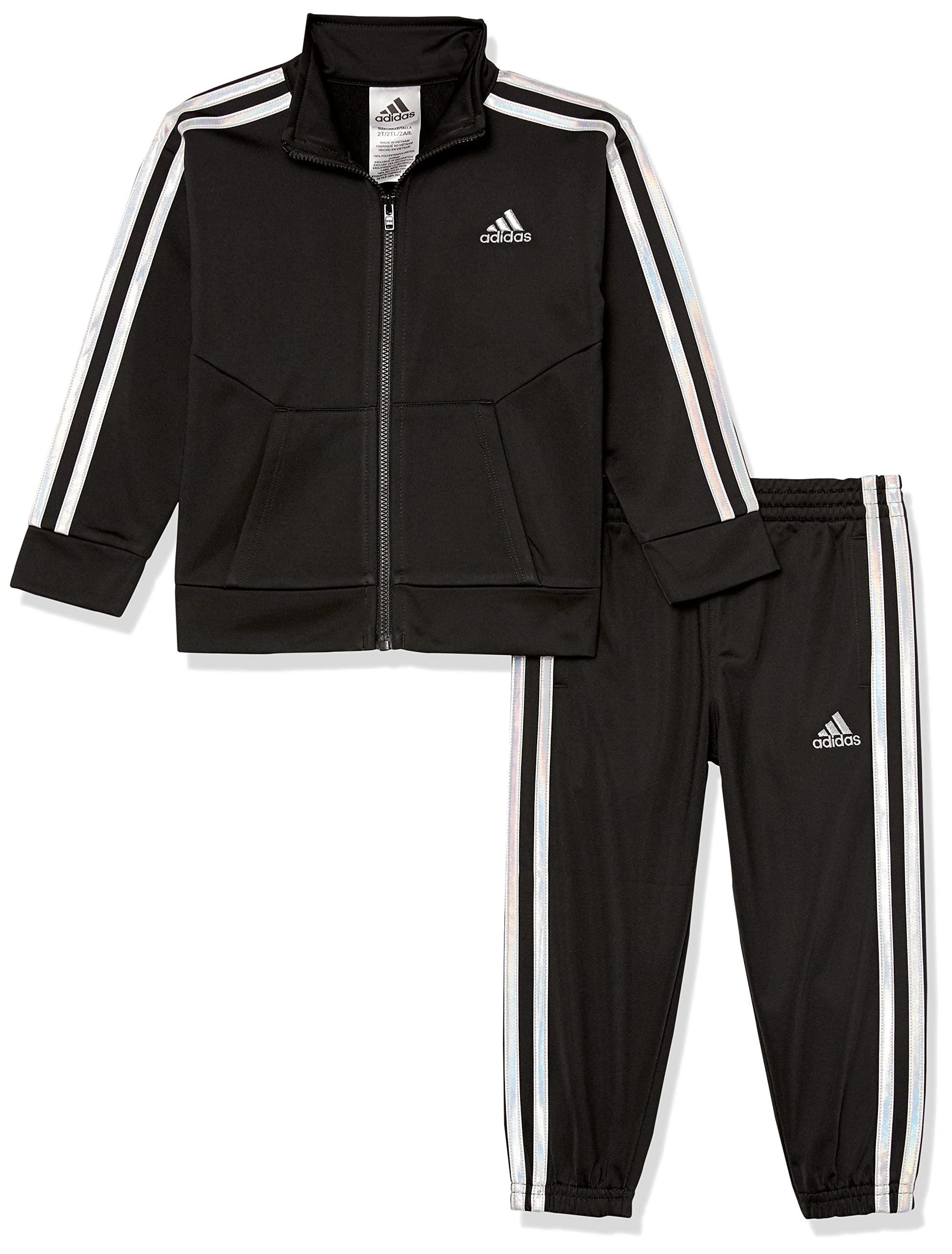 adidas Little Girl's Zip Front Classic Tricot Jacket and Joggers Set