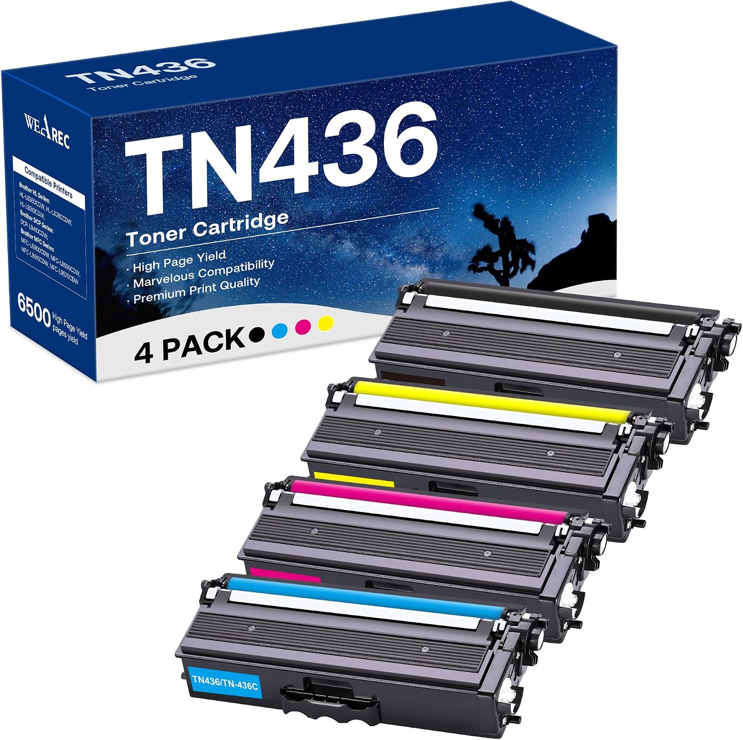 WEAREC TN436 Toner Cartridge Replacement Compatible for Brother TN 436 TN-436 TN433 TN431 for Brother HL-L8360CDW MFC-L8690CDW MFC-L8900CDW MFC-L8610CDW Printer (Black Cyan Magenta Yellow, 4Pack)