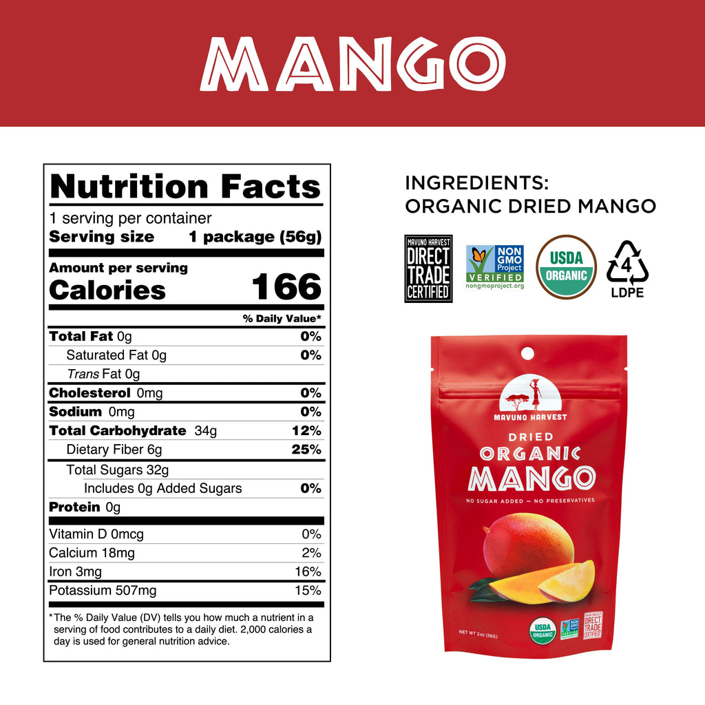 Mavuno Harvest Organic Dried Fruit Variety Pack | Dried Mango, Papaya, Pineapple, Banana, Jackfruit, & Tropical Mix | Healthy, Vegan, No Sugar Added, Non GMO Snacks for Kids & Adults | 2 Ounce, 6 Pack