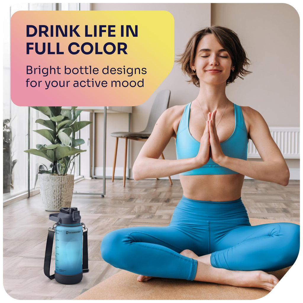 1/2 Gallon Water Bottle with 74.3 oz Capacity - Motivational Time Markers for Daily Hydration Goals - Leakproof BPA Free Tritan with Removable Straw