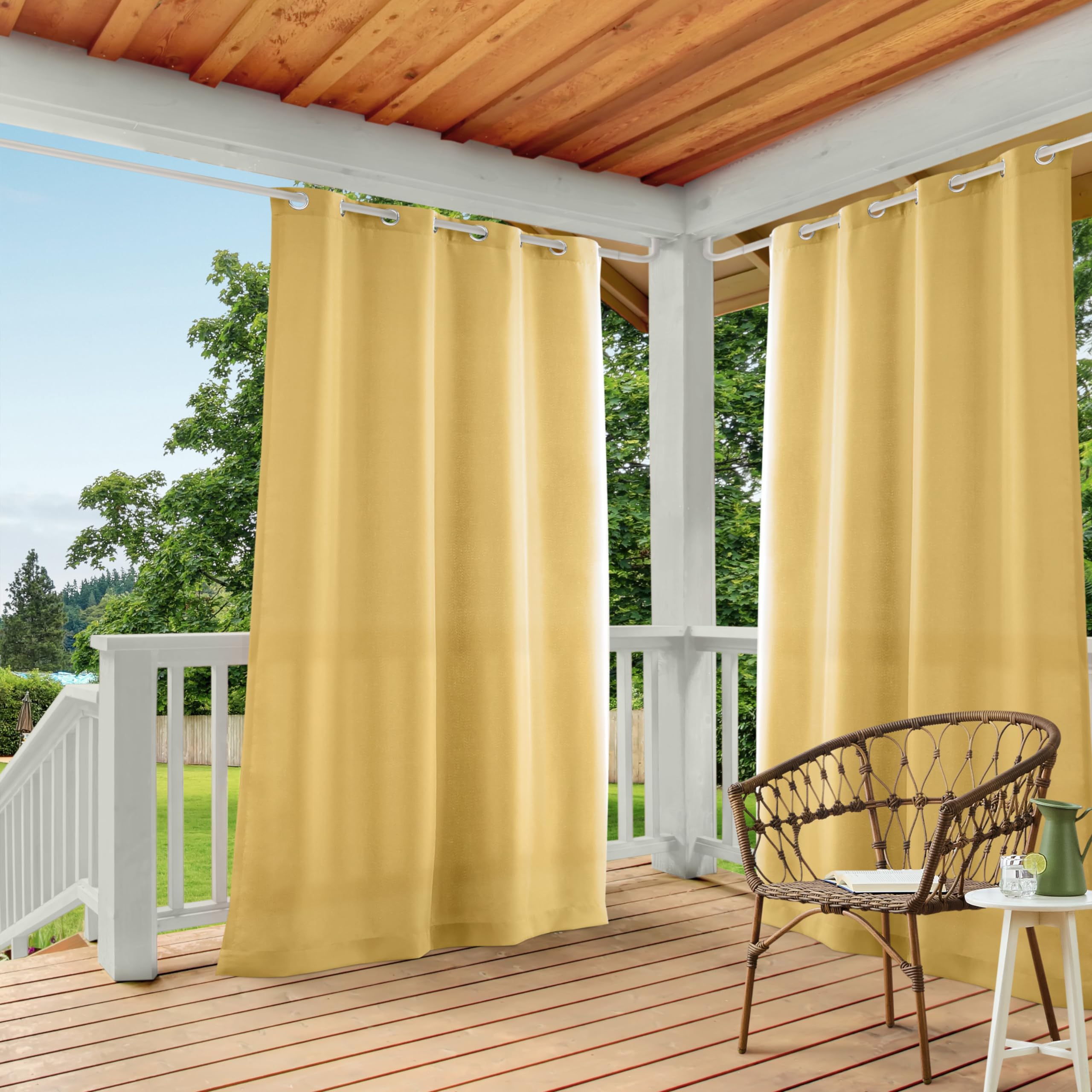 Town & Country Basics Cabana Solid Heavyweight Indoor Outdoor Curtains, Light Filtering Opacity with Grommet Top, Water Repellent, 2-Pack Set, 54"x96", Black