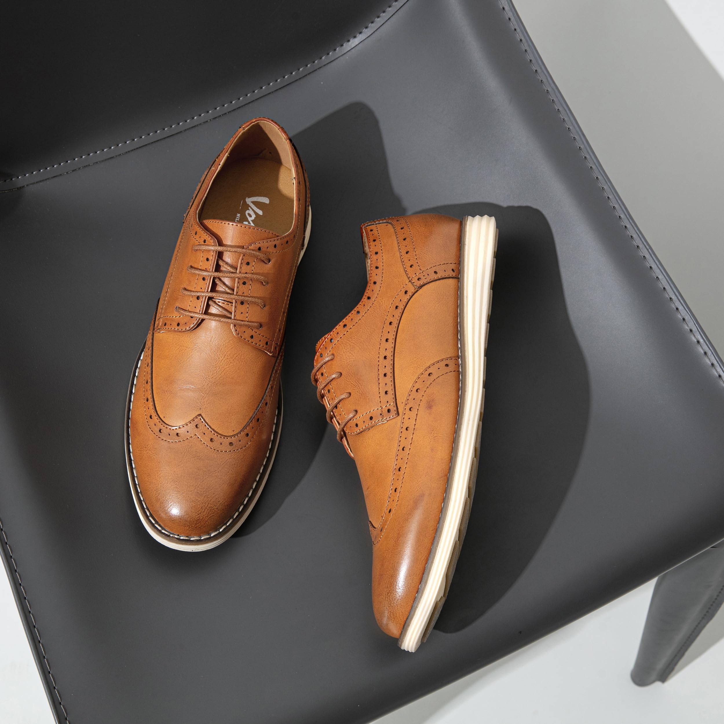 Vostey Mens Casual Dress Shoes Wingtip Plain Business Dress Shoes for Men