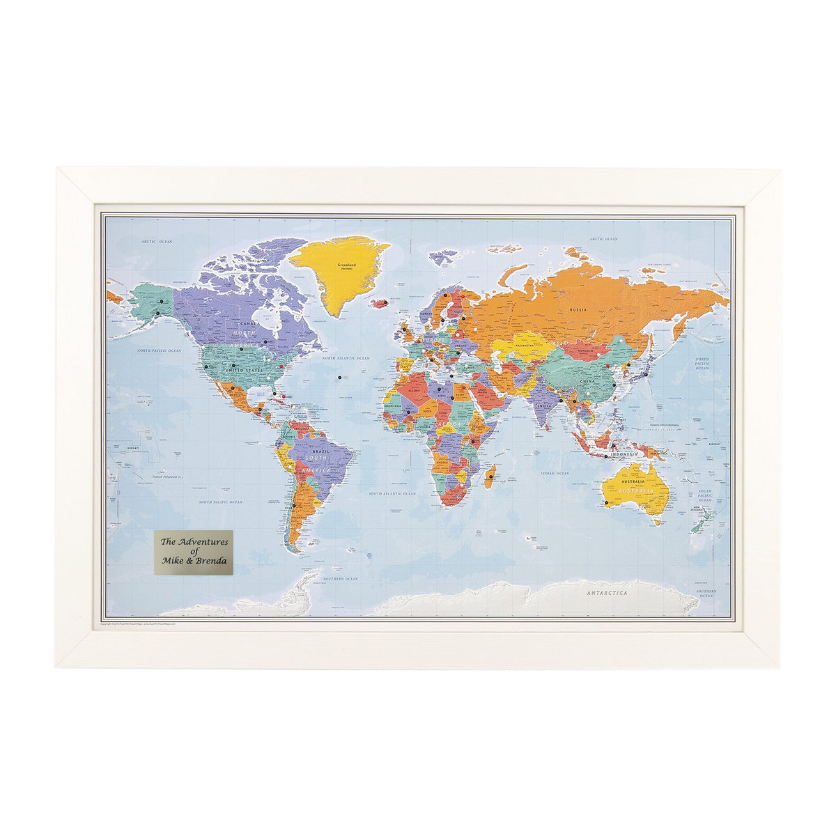 Personalized Canvas Rolled Poster World Map Wall Art with Pins – Large 24" x 36" Blue Oceans Map of the World – Push Pin Travel Decor for Home or Office