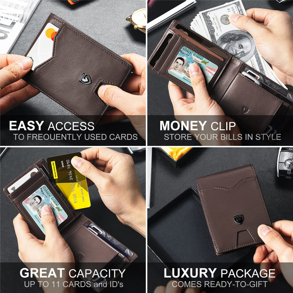 GSOIAX Slim Wallet for Men Rfid Blocking Leather Bifold Front Pocket Carbon Fiber Men's Money Clips Credit Card Holder With Gift Box