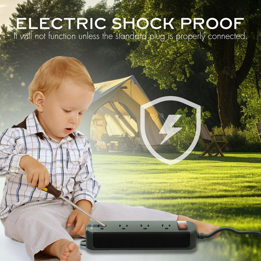 Outdoor Power Strip Weatherproof, 25 FT Extension Cord, Diivoo Waterproof Surge Protector with 4 Outlets 1250W Shockproof Overload Protection, Flat Plug, Black