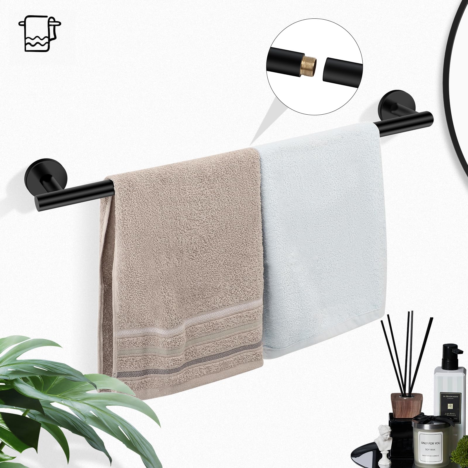 Brushed Gold Bathroom Hardware Accessories Set 5 Piece, Stainless Steel Bath Towel Bar Set 24 Inch,Toilet Paper Holder,Towel Ring Holder,Towel Rack Set,Gold Bathroom Accessories Kit