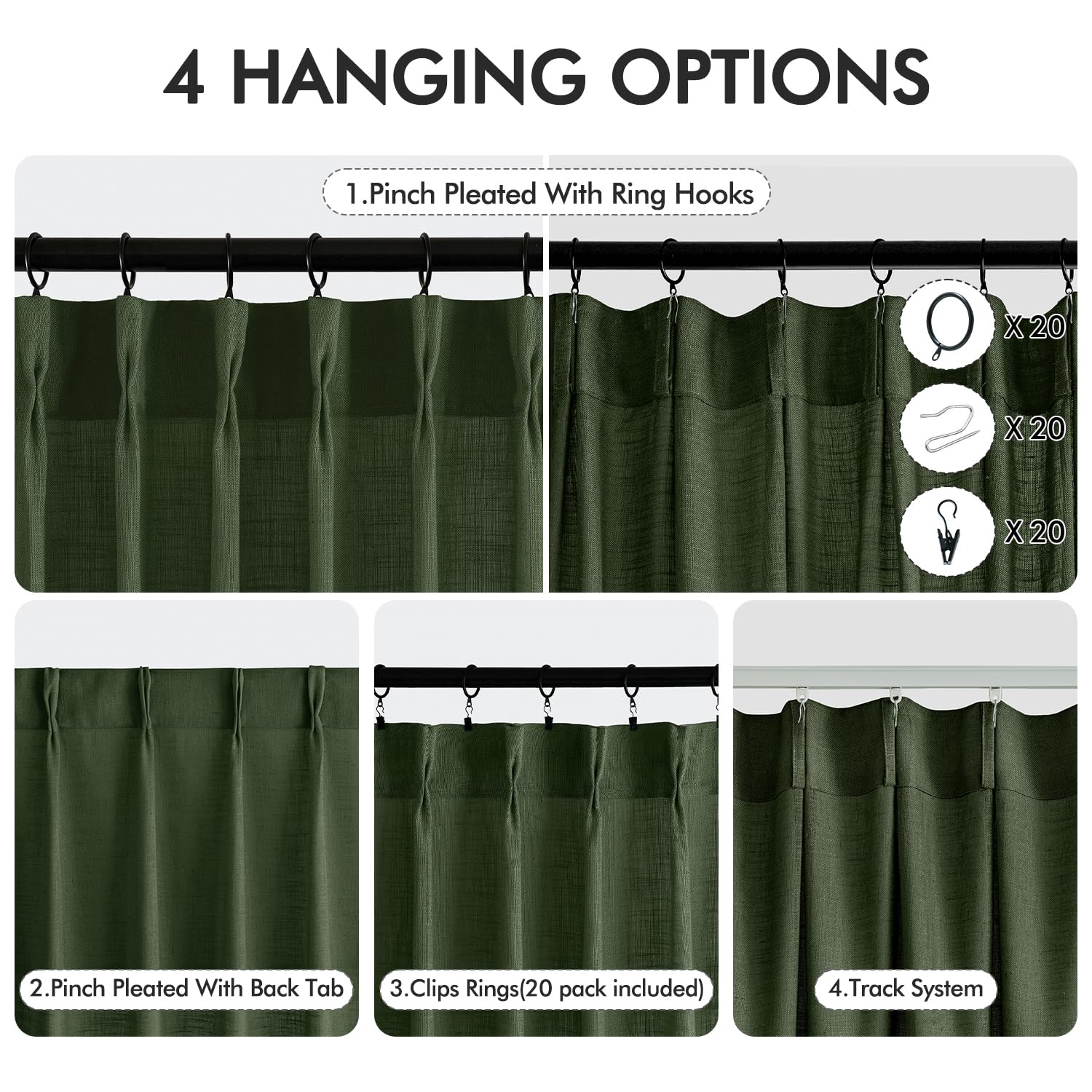 MIULEE Pinch Pleated Linen Curtains 84 Inches Long 2 Panels for Bedroom Living Room, Soft Thick Linen Textured Window Drapes Back Tab Hooks Semi Sheer Light Filtering Farmhouse，Beige
