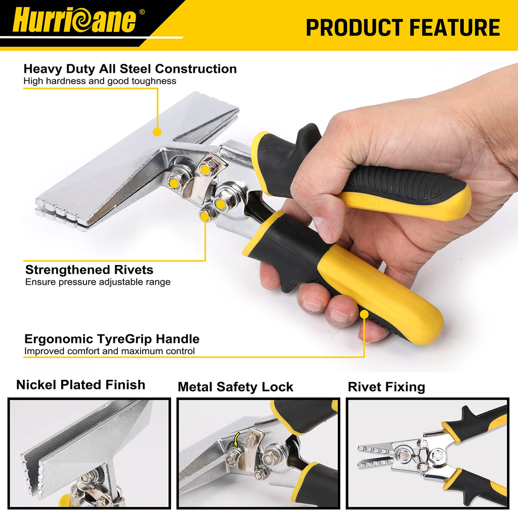 HURRICANE 3inch Sheet Metal Hand Seamer, Heavy Duty Bender for Metal Flattening, Precision Duckbill Pliers and Sheet Metal Tongs, Ideal for HVAC Projects, Ergonomic Straight Flat Smooth Jaw