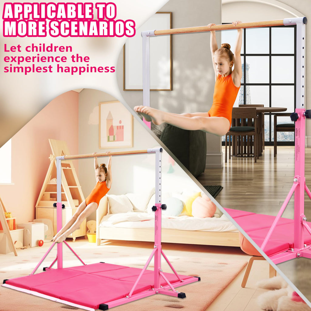 FC FUNCHEER Gymnastics Bar for Kids Ages 3-15, 35" to 60" Adjustable Height, 4FT Wide Base - Professional Kip Bar with 360° Stability & Fiberglass Crossbar, Easy Fold&Solid Design for Home Training