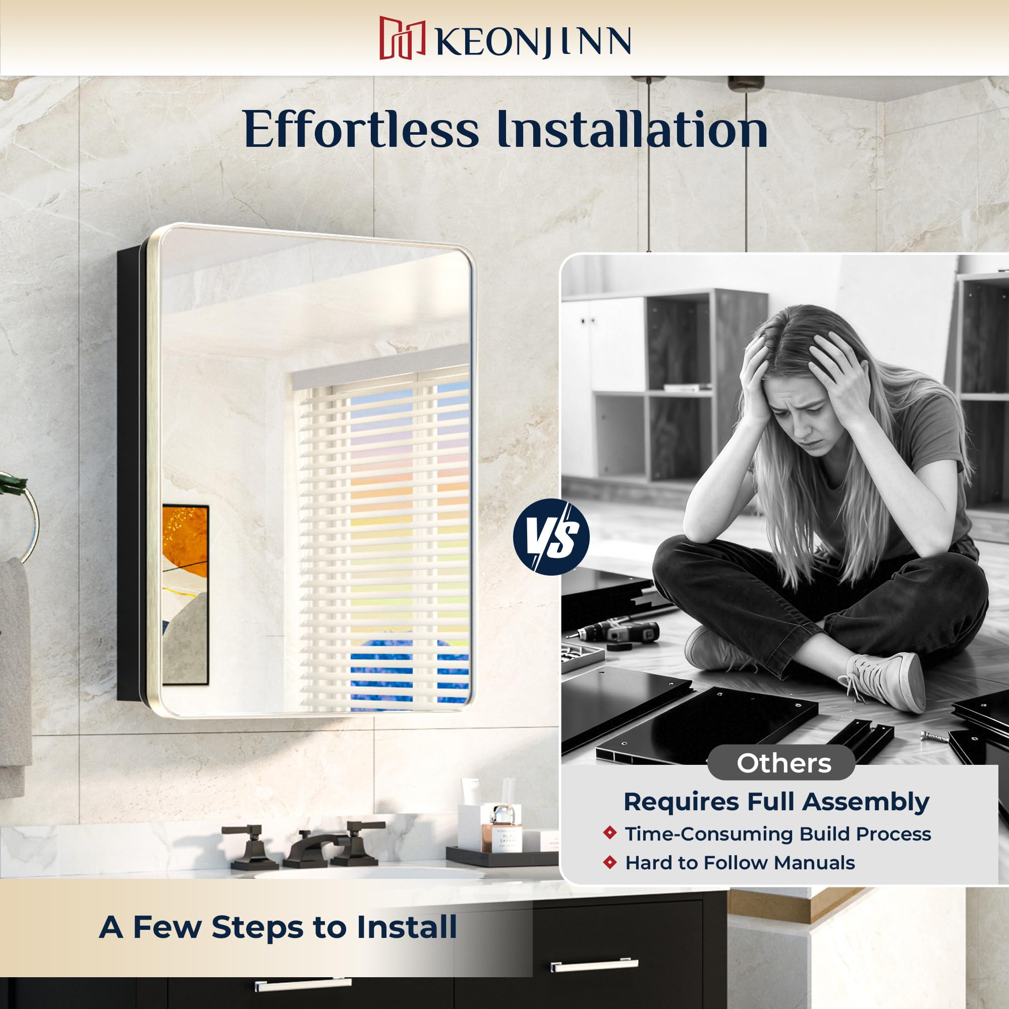 Keonjinn 15 x 36 Inch Black Slim Medicine Cabinets, Narrow Bathroom Side Medicine Cabinet with Mirror, Stainless Steel Framed, Adjustable Shelves, Recessed or Wall Mount, Modern Farmhouse