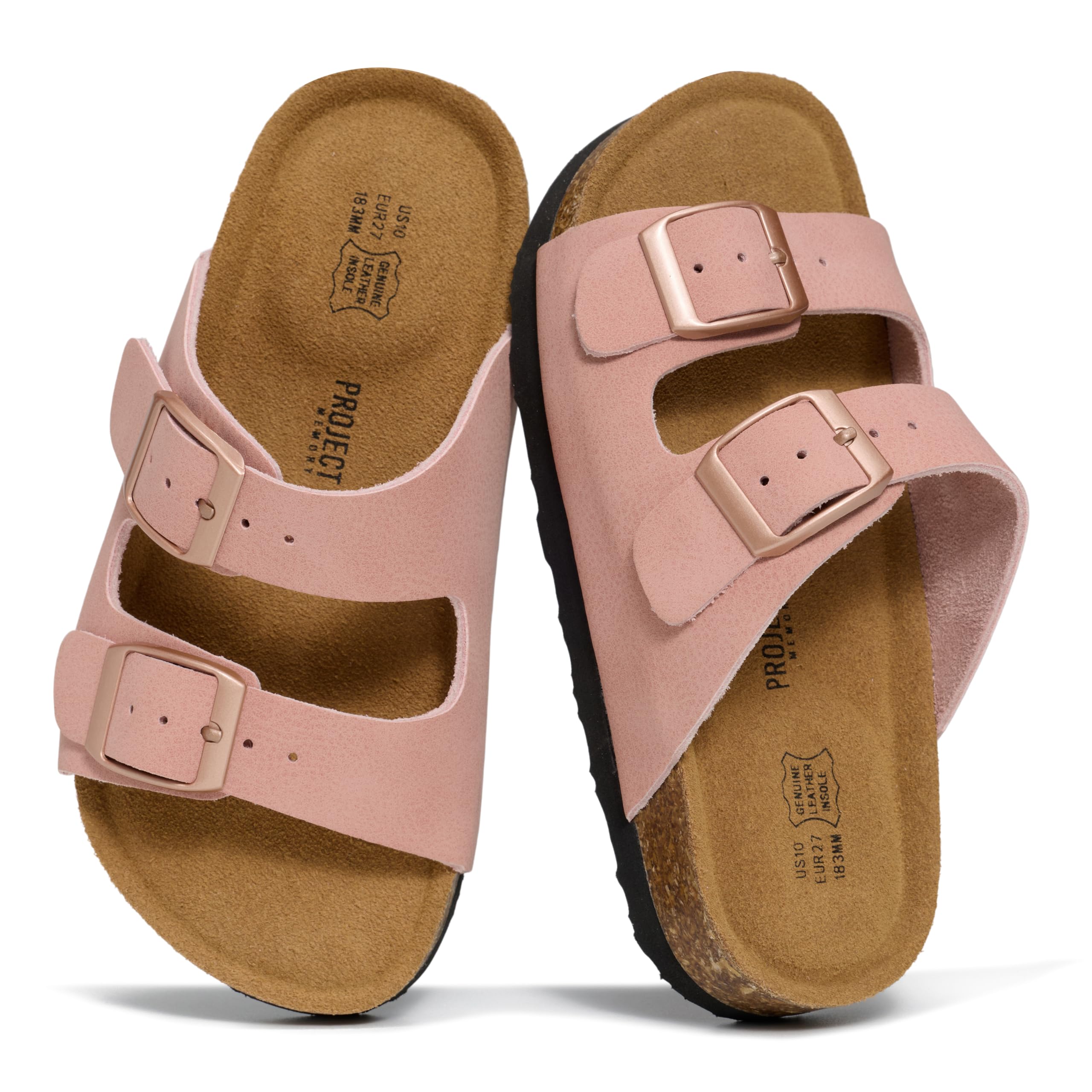 Project Cloud Kids Sandals 100% Genuine Leather - Natural Cork Footbed Non-Slip Slides for Kids - Lightweight Boys & Girls Sandals - Water-Resistant Girls & Boys Sandals