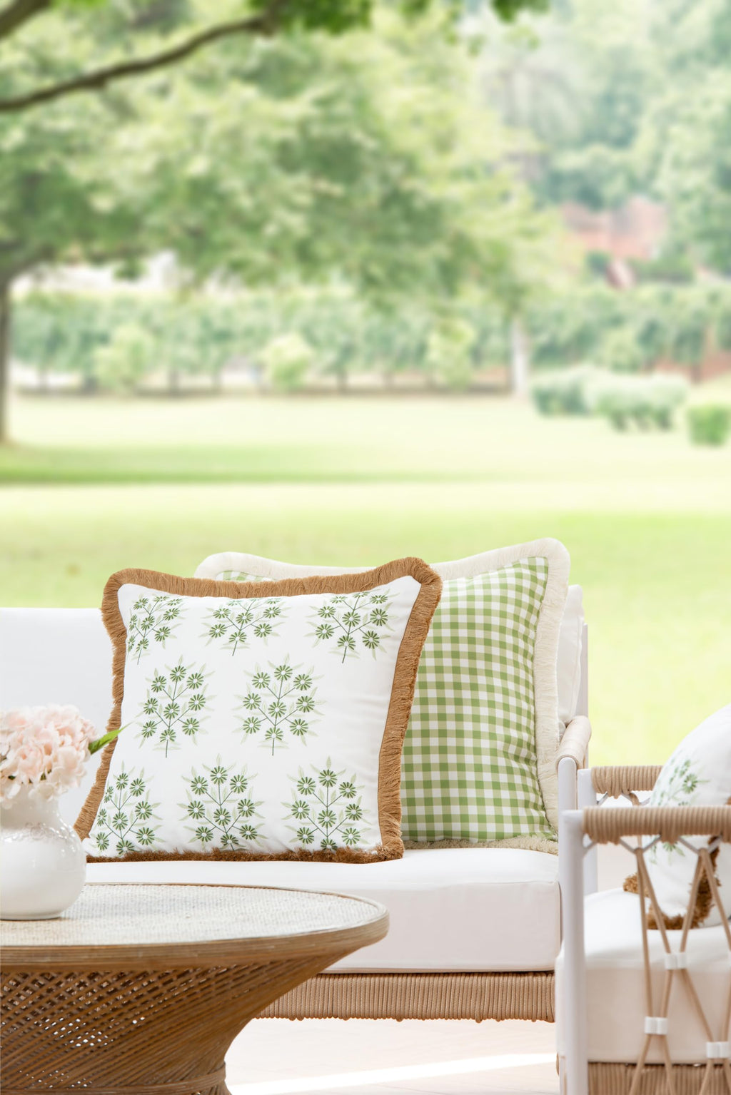 Hofdeco Premium Coastal Patio Indoor Outdoor Lumbar Pillow Cover Only, 12"x20" Water Repellent for Backyard, Couch, Baby Blue Green Floral with Piping