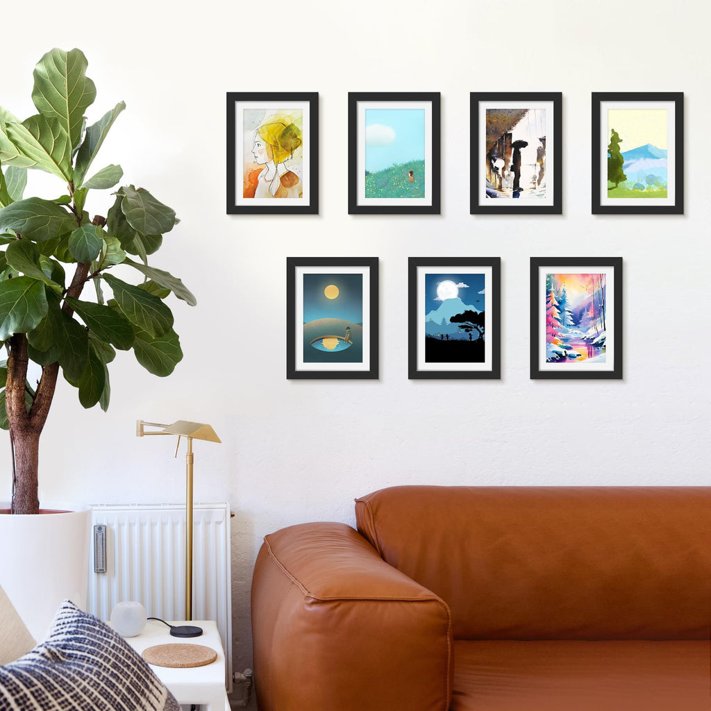 Picrit 24x34 Black Poster Frame 7 Pack, Display Pictures 20x30 Picture with Mat or 24 x 34 without Mat for Horizontal or Vertical Wall Mounting, Wall Gallery Photo Frames