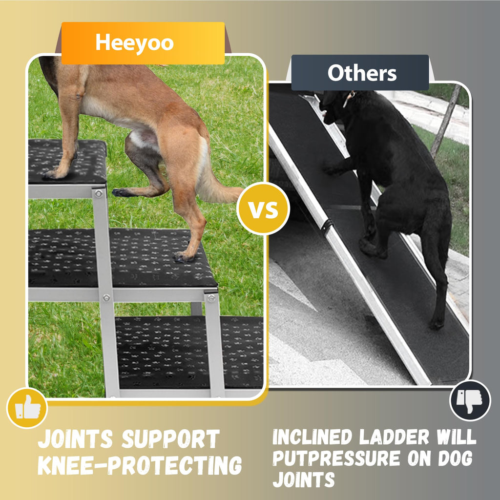 Dog Stairs for Car - Foldable Dog Ramps for Large Dogs with Non Slip Surface, Portable Dog Steps for Cars and SUV, Truck, Support Up to 200 Lbs