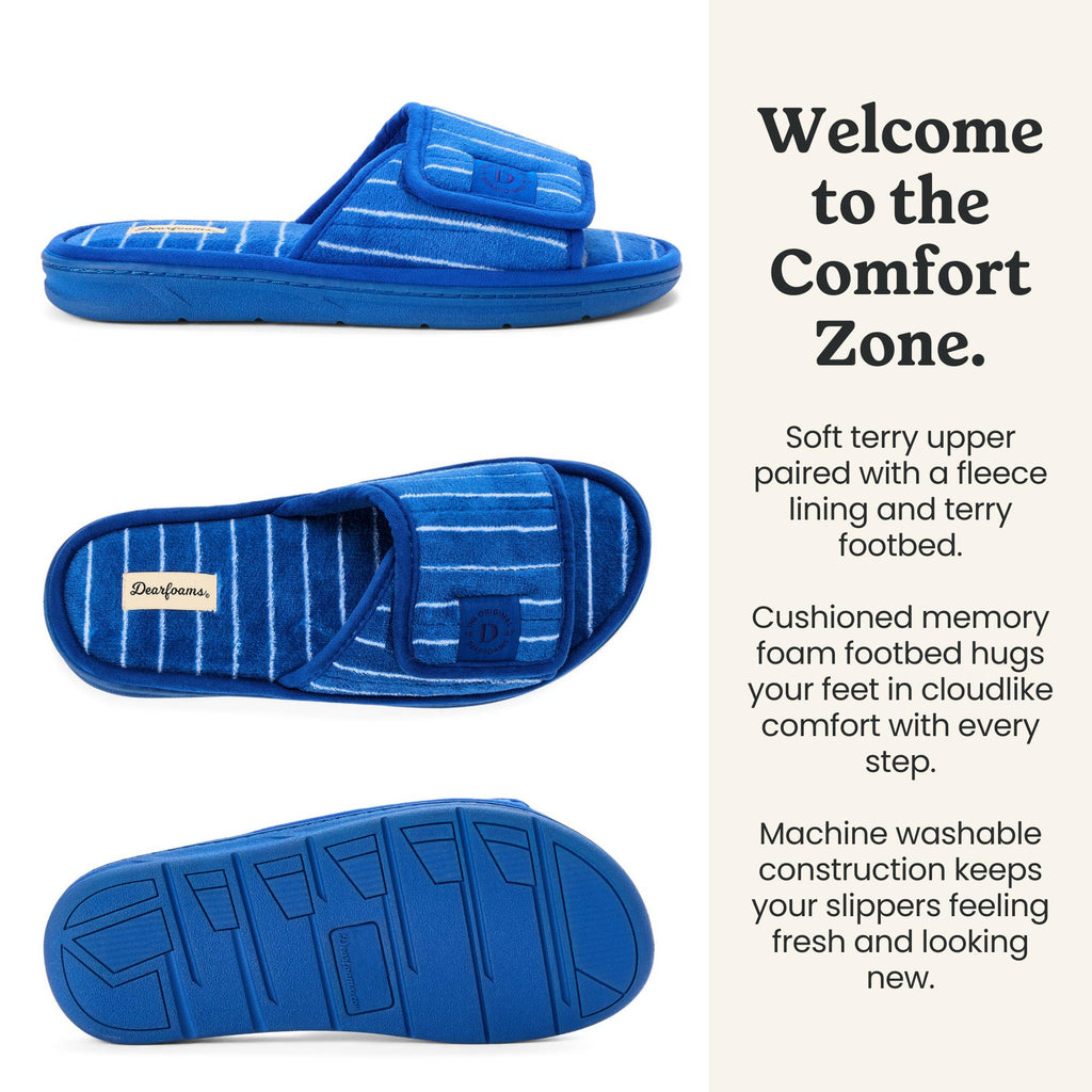 Dearfoams Men's Adjustable Indoor/Outdoor Memory Foam Machine Washable Summer Slide Slipper
